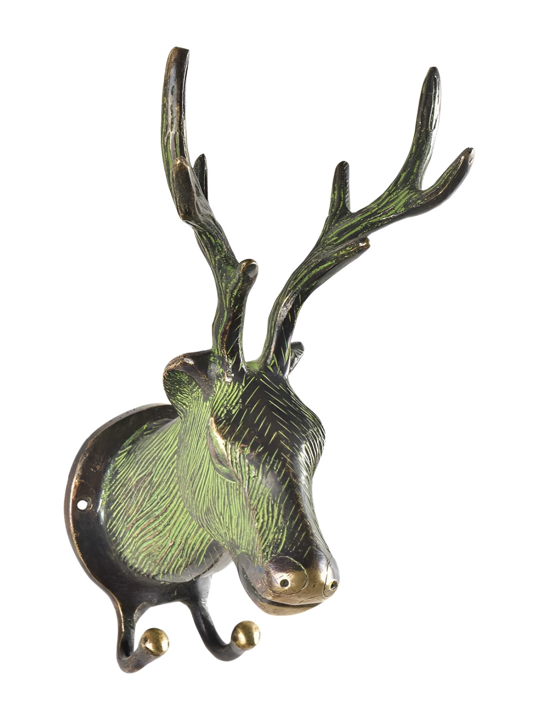 

IndianShelf Black Brass Deer Or Elk Head Wall Hangers Key Hooks