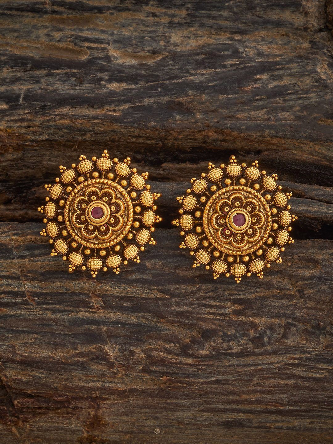 

Kushal's Fashion Jewellery Gold-Plated Stone Studded Spherical Antique Studs