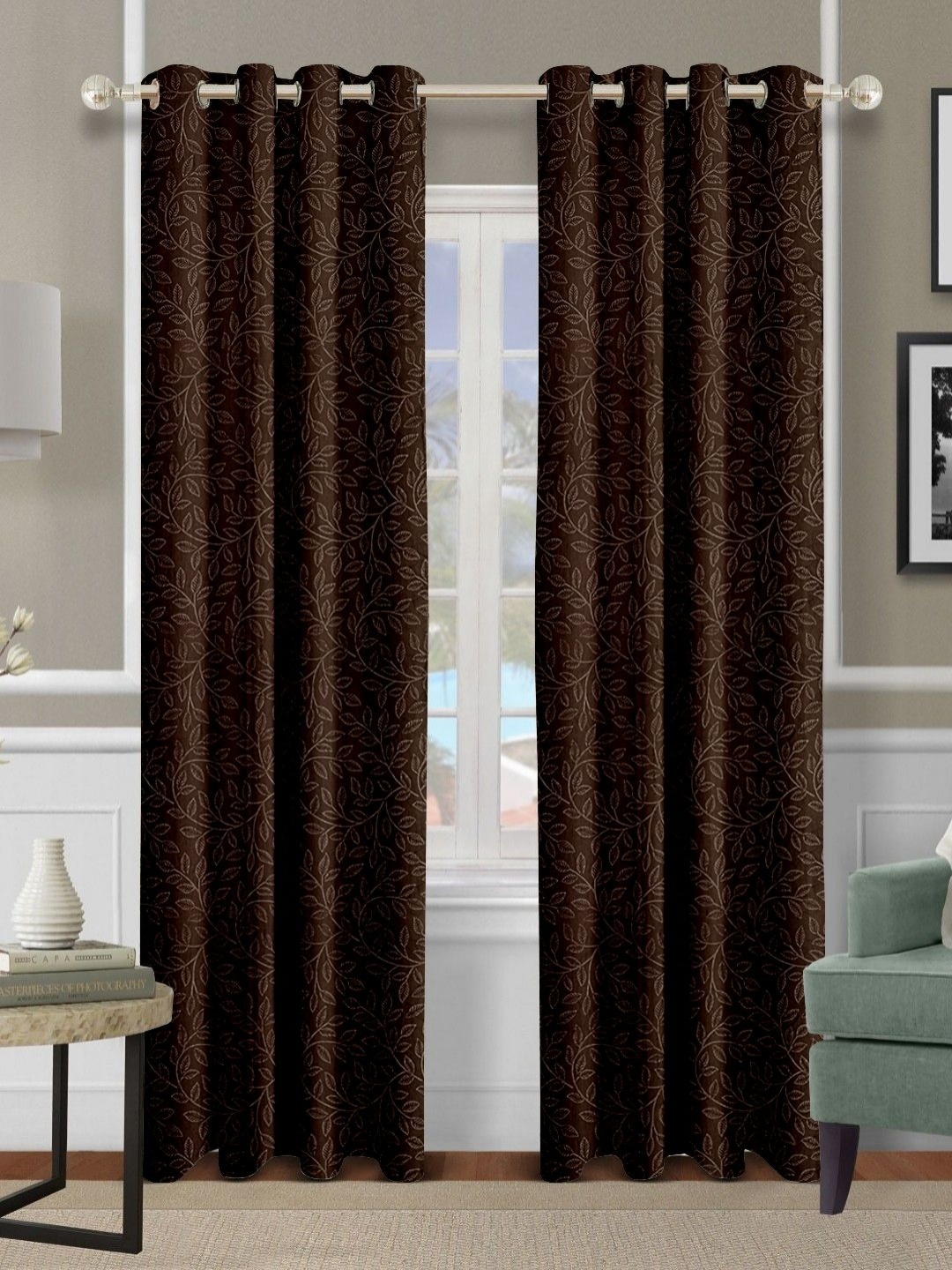 

Cortina Brown 2 Pieces Floral Printed Long Door Curtain
