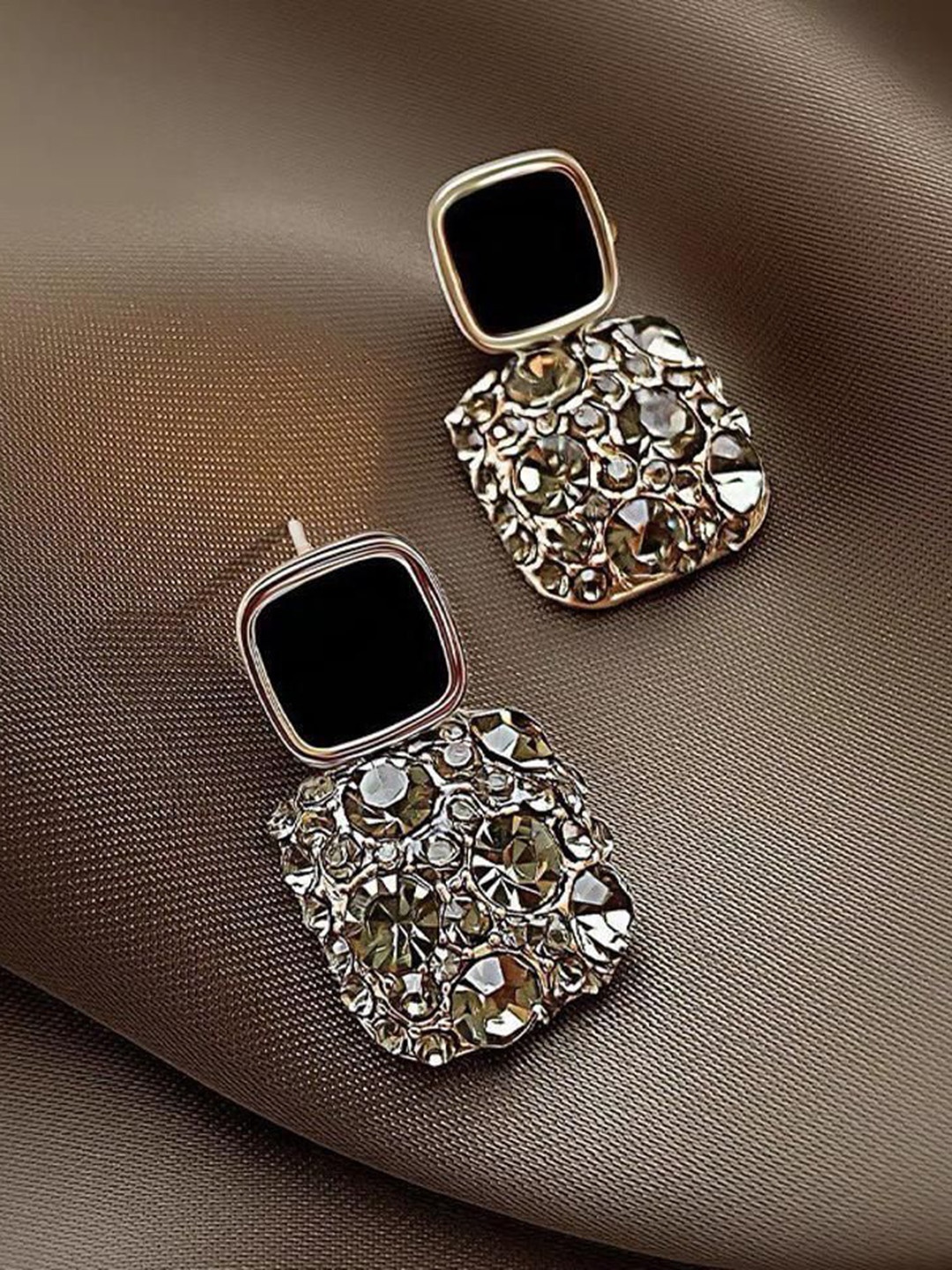 

DESTINY JEWELS Gold-Plated Stone Studded Geometric Drop Earrings, White