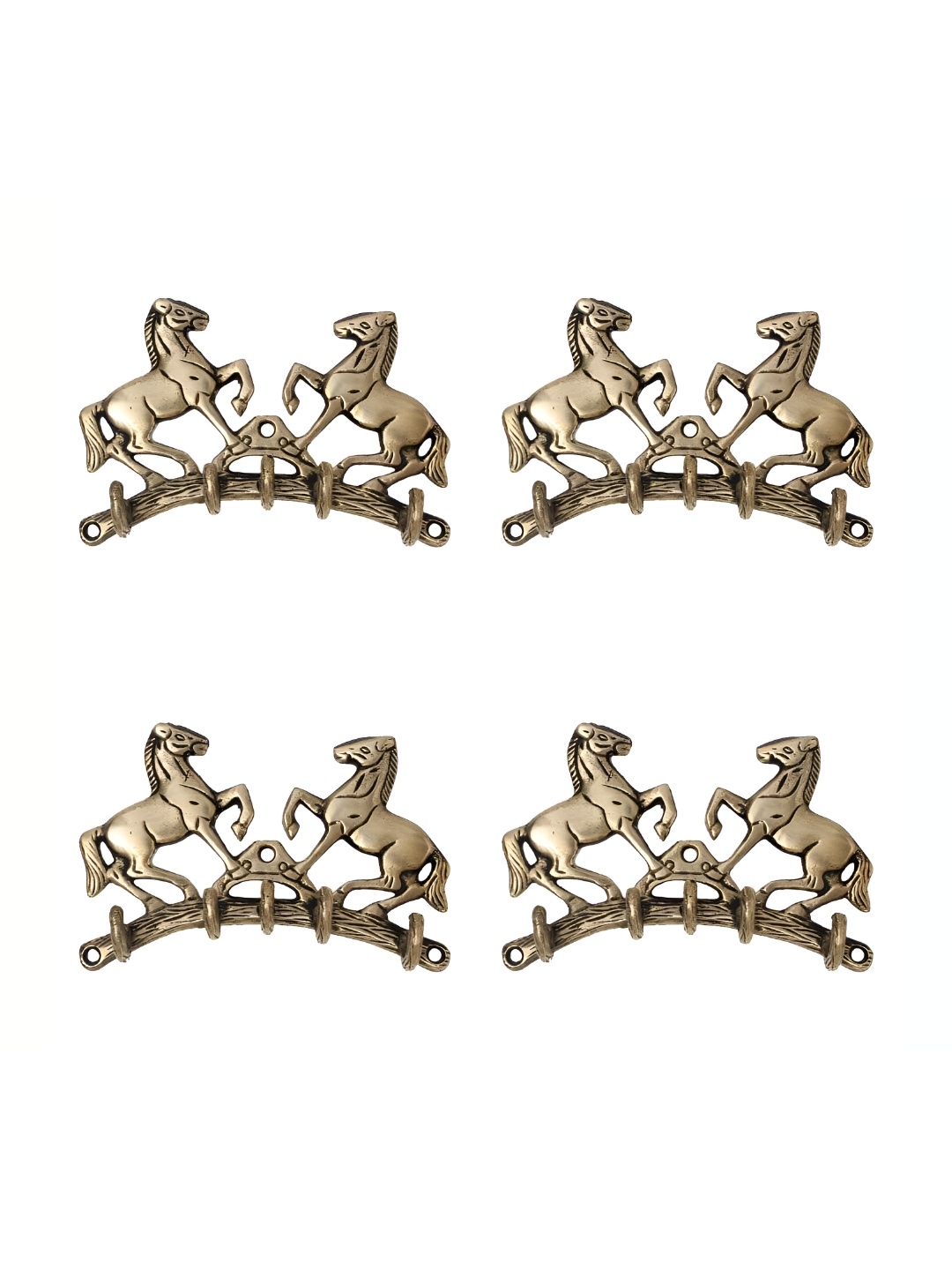 

IndianShelf Gold Toned 4 Pieces Brass Standing Horses Coat Hooks Kitchen Hanger