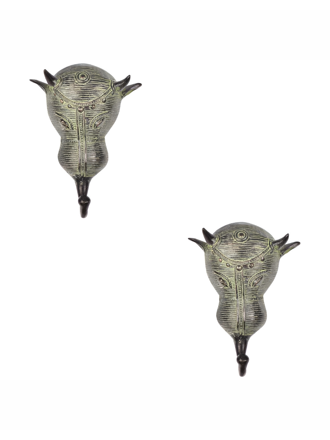 

IndianShelf Bronze Toned 2 Pieces Brass Tribal Bull Face Wall Hooks