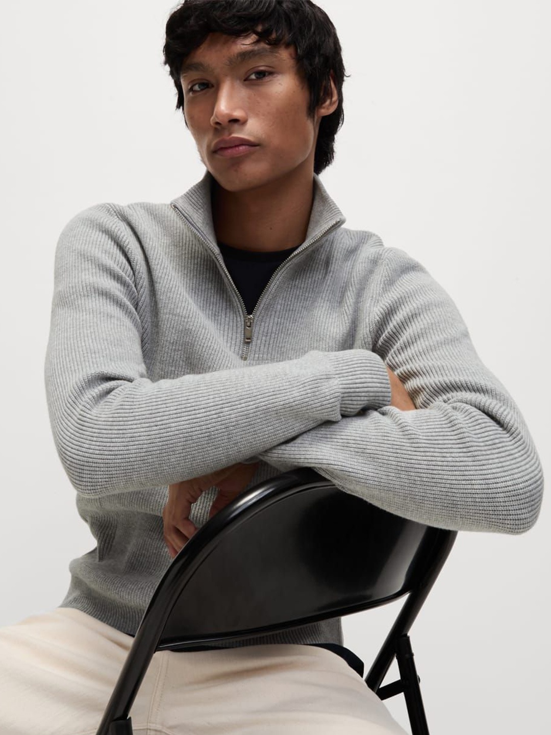 

Marks & Spencer Men Striped Long Sleeves Pullover, Grey