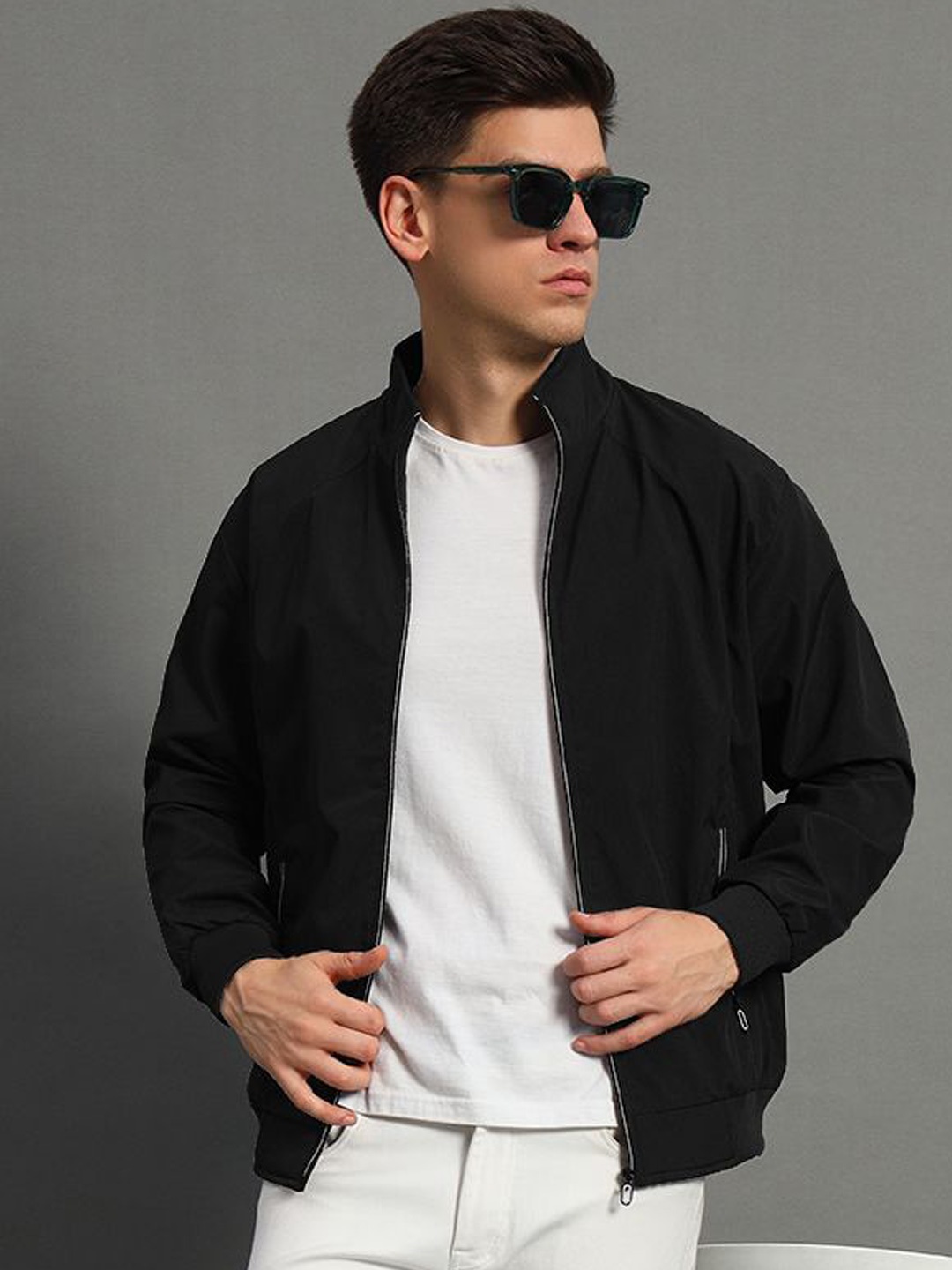 

GET GOLF Men Polyester Bomber Jacket, Black