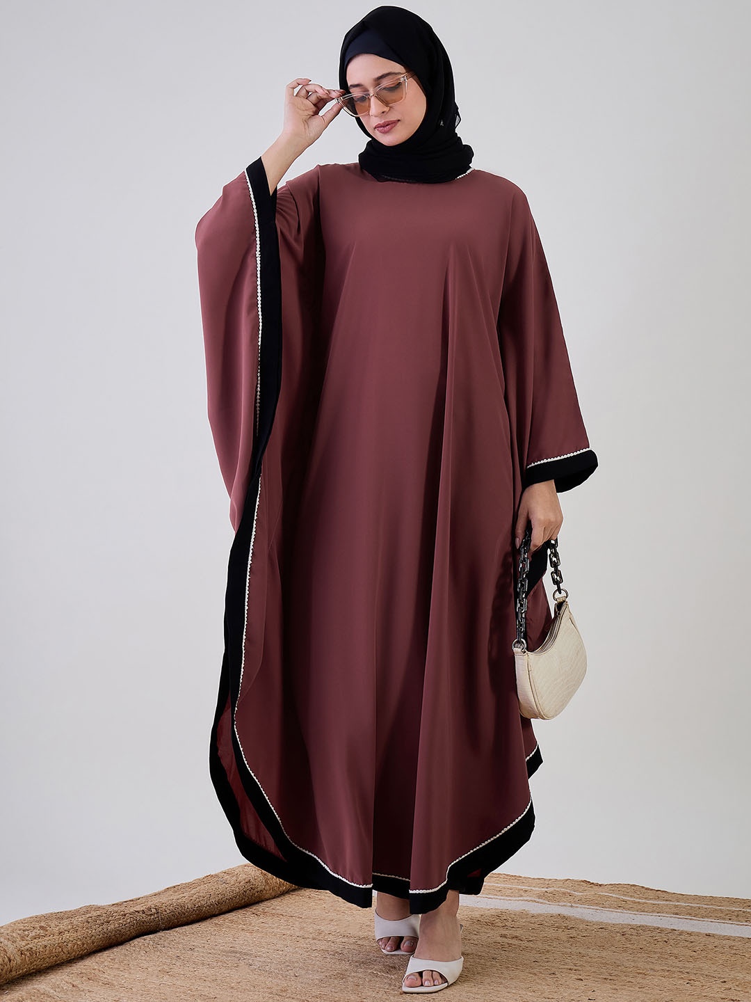 

NABIA Women Solid Free Size Kaftan Abaya Burqa, Maroon