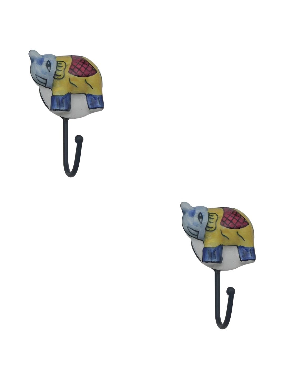

IndianShelf Yellow & Blue 2 Pieces Elephant Ceramic Wall Hooks