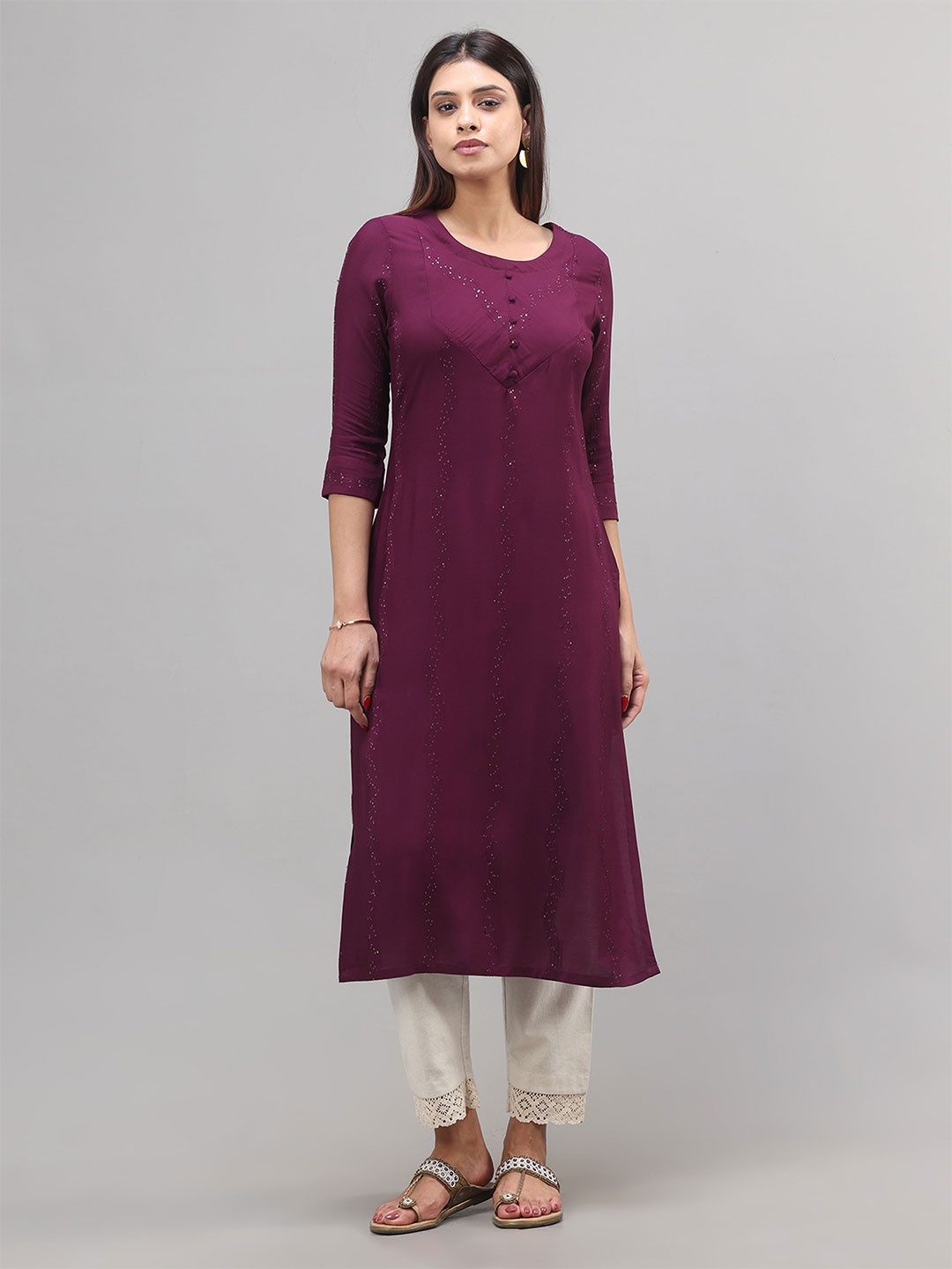 

Vismay Women Round Neck Sequins Kurtas, Purple