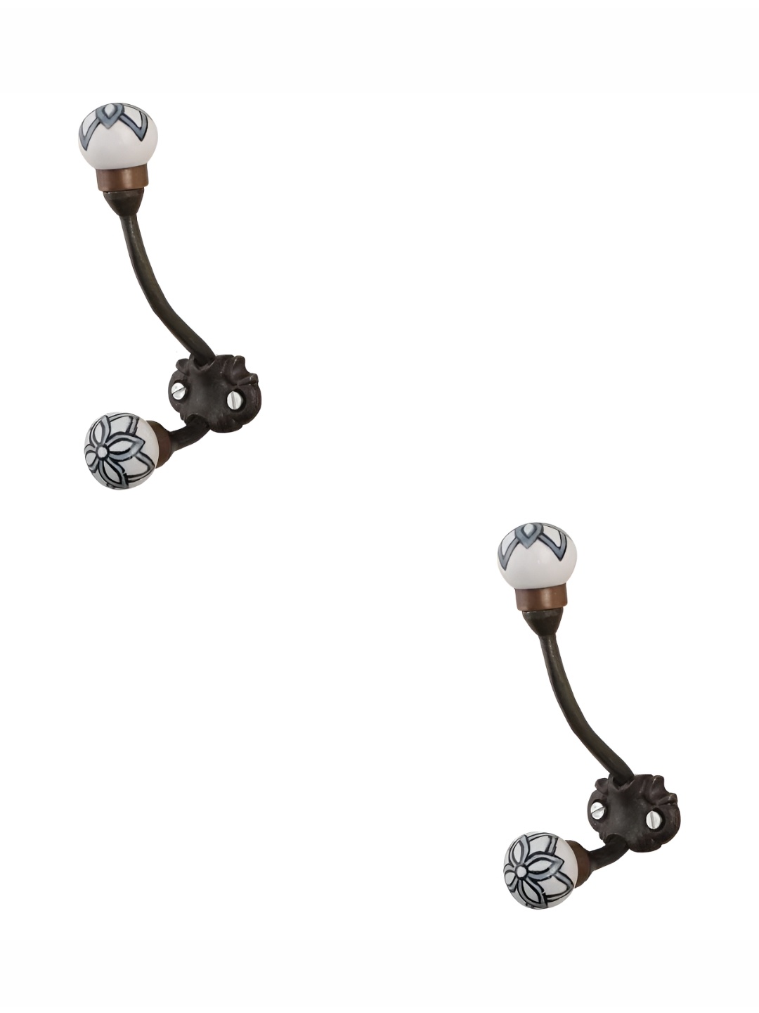 

IndianShelf Black & White 2 Pieces Ceramic Floral Door Hangers Wall Hook