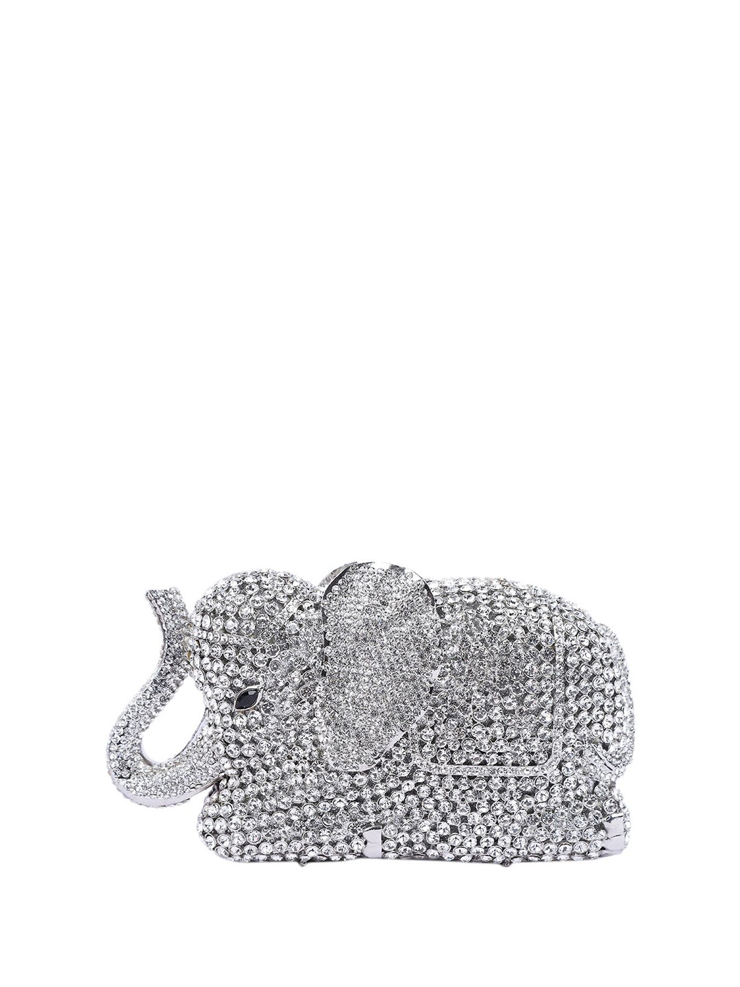 

MINI WESST Embellished Elephant Crystal Box Clutch, Silver