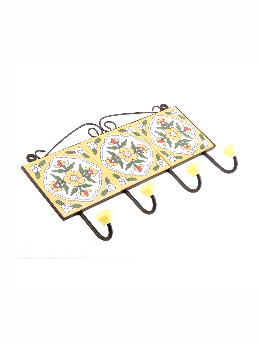 

IndianShelf Yellow and Green Floral Printed Ceramic Wall Hook