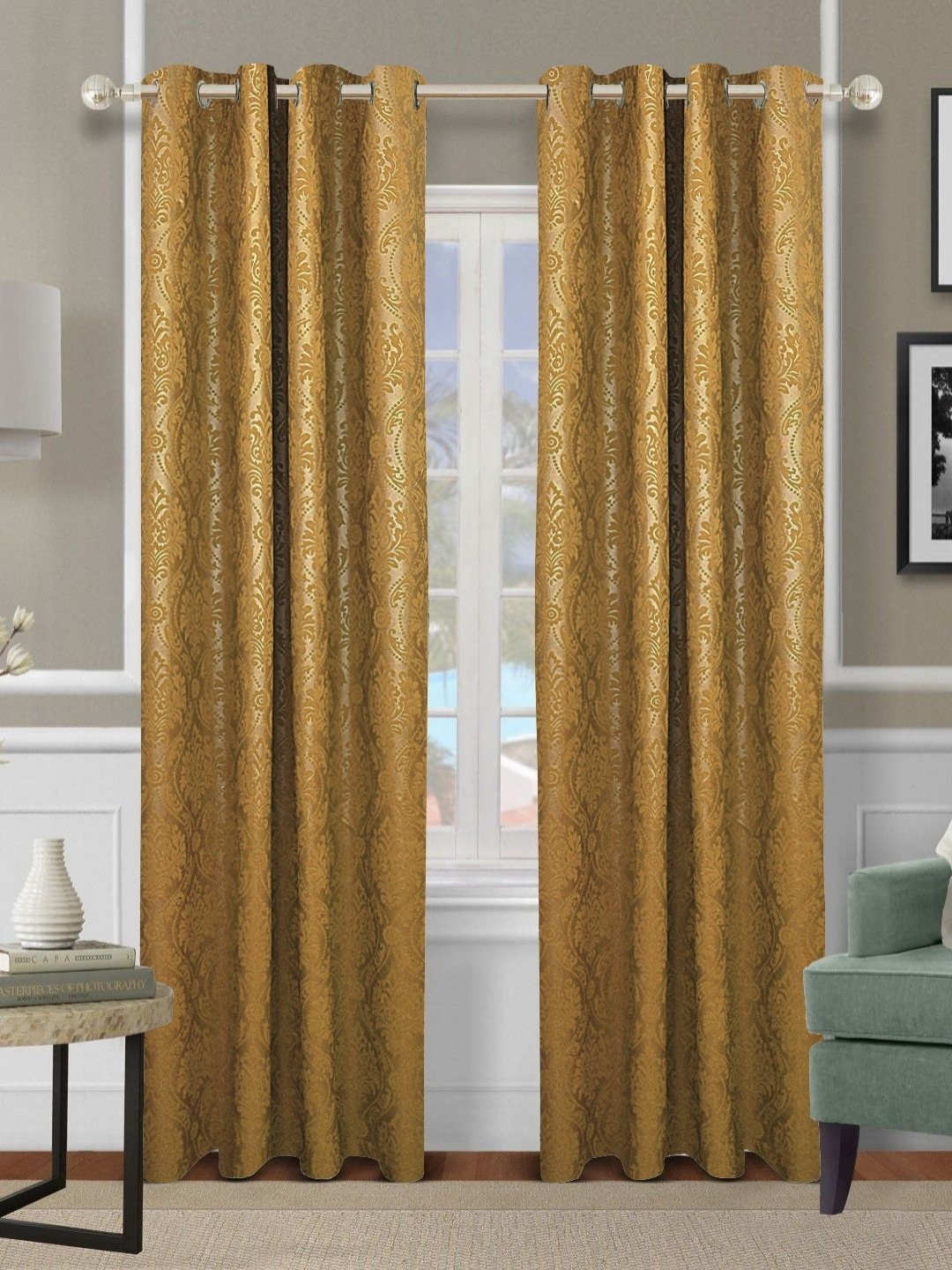 

Cortina Brown 2 Pieces Floral Printed Room Darkening Door Curtains