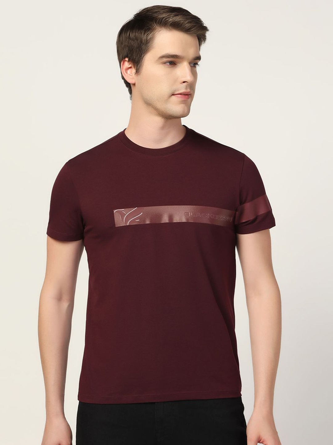 

Blackberrys Men Graphic Printed Round Neck Cotton Slim Fit T-shirt, Maroon