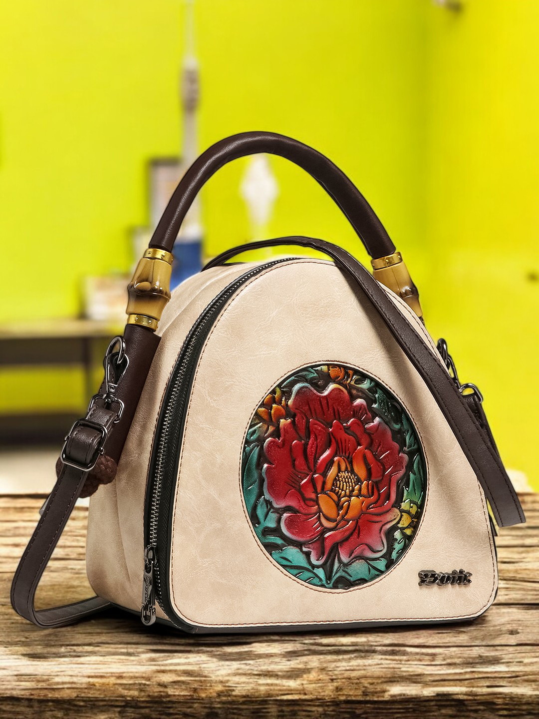 

Exotic Women Solid Structured Handheld Bag, Beige