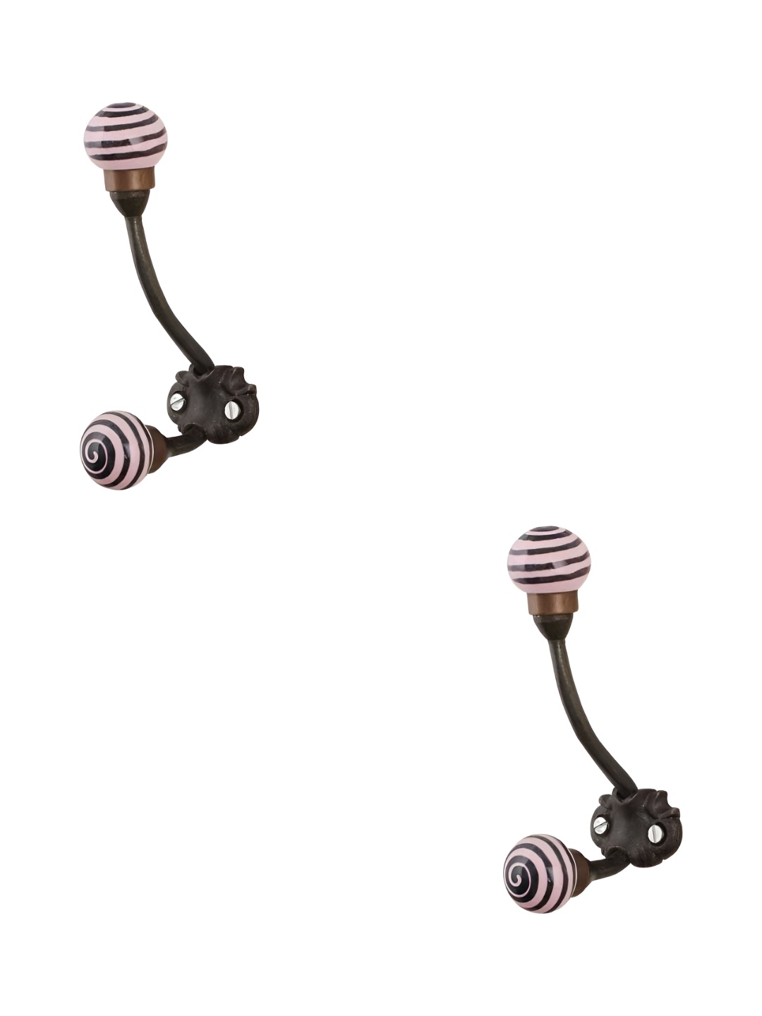 

IndianShelf Pink & Black 2 Pieces Striped Ceramic Wall Hooks