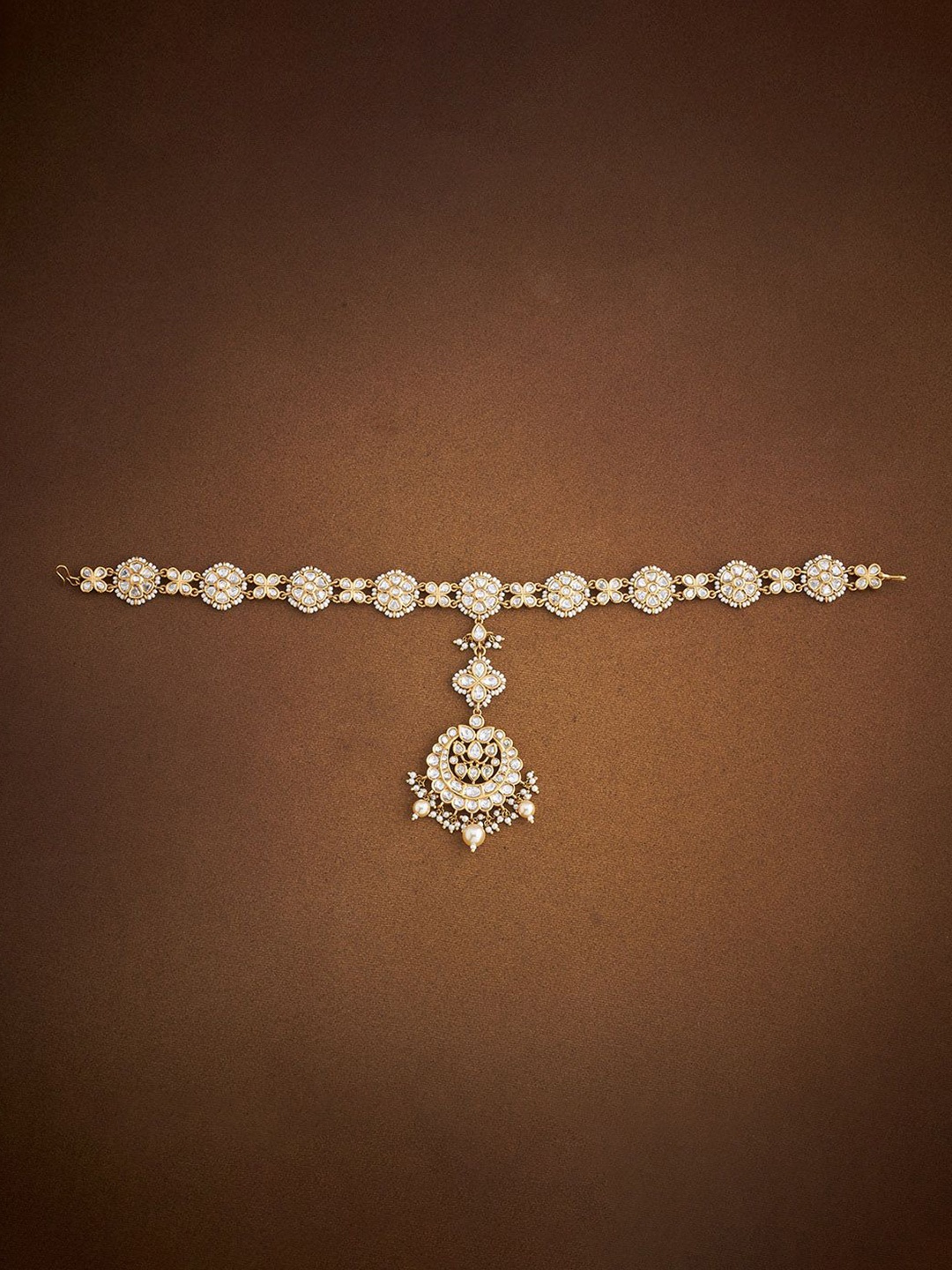 

Kushal's Fashion Jewellery Kundan Studded Maang Tikka Head Jewellery, Gold