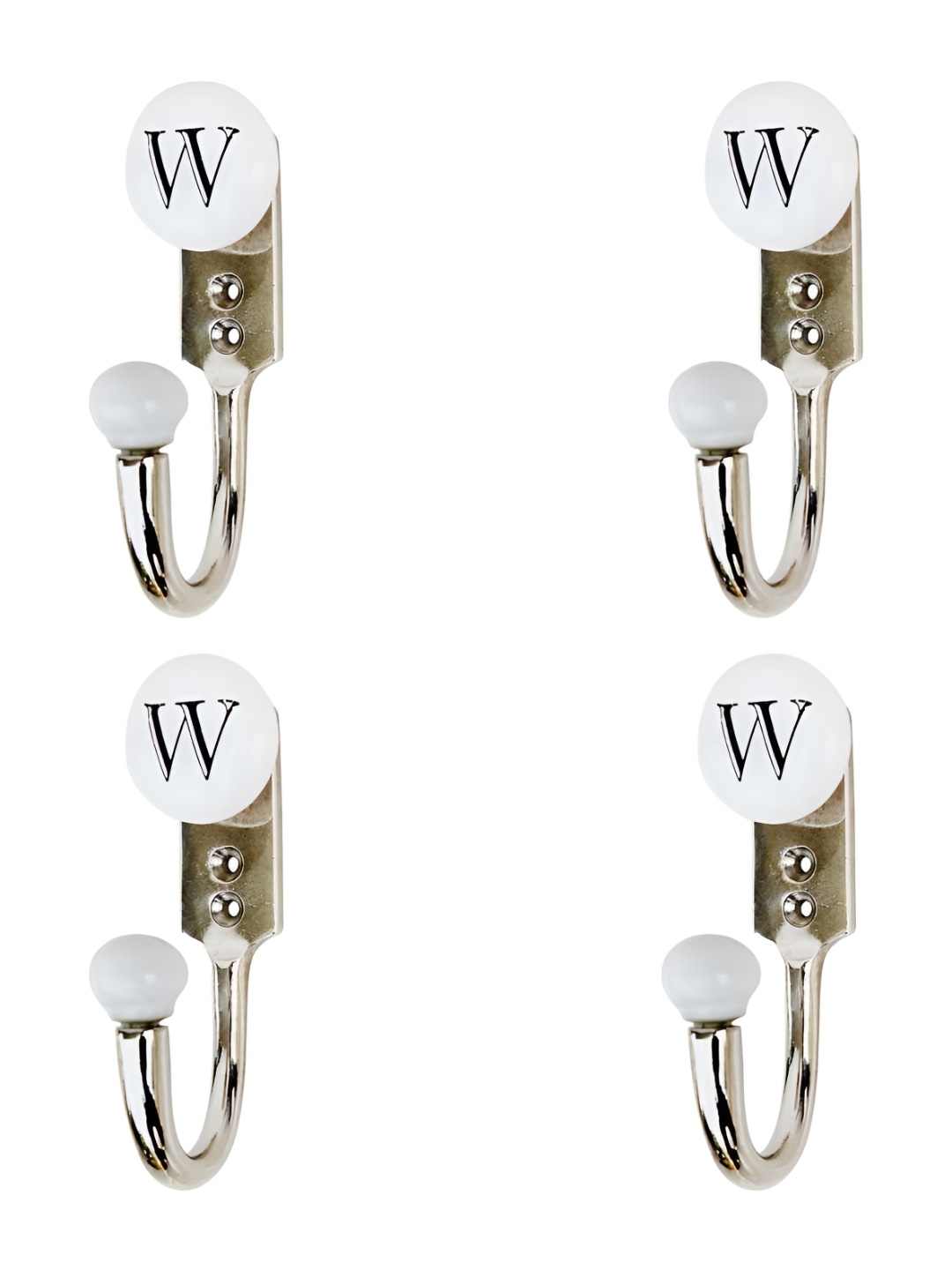 

IndianShelf White 4 Pieces Ceramic & Zinc W Alphabet Key Wall Hooks