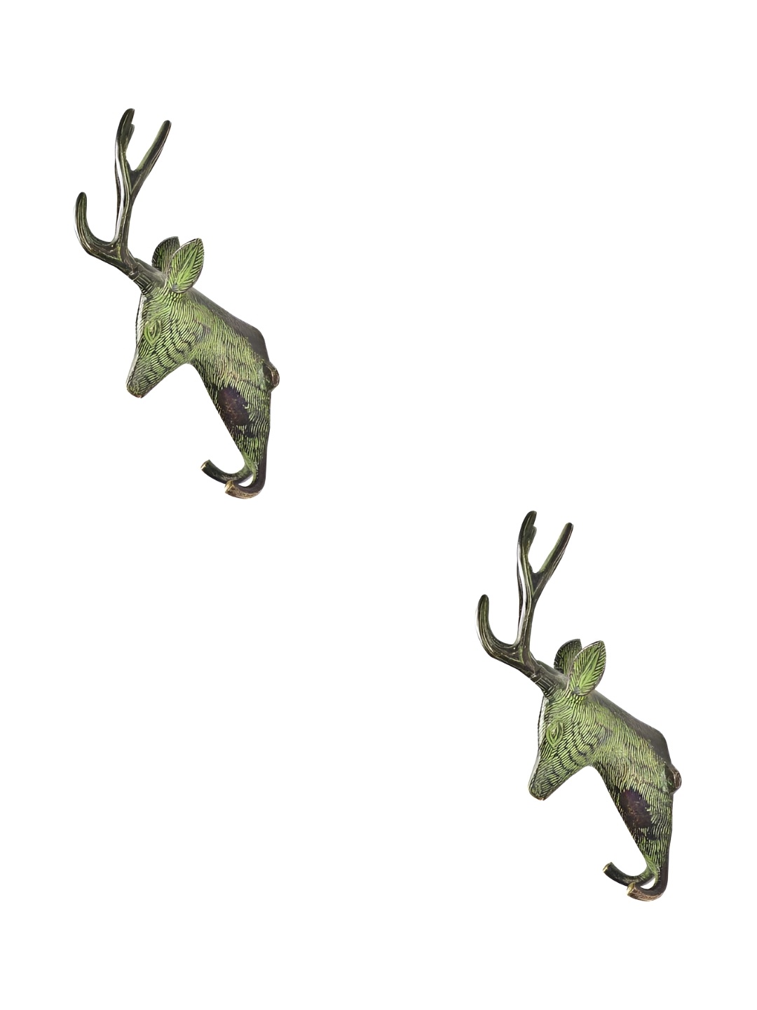 

IndianShelf Grey & Yellow 2 Pieces Deer Textured Brass Wall Hooks