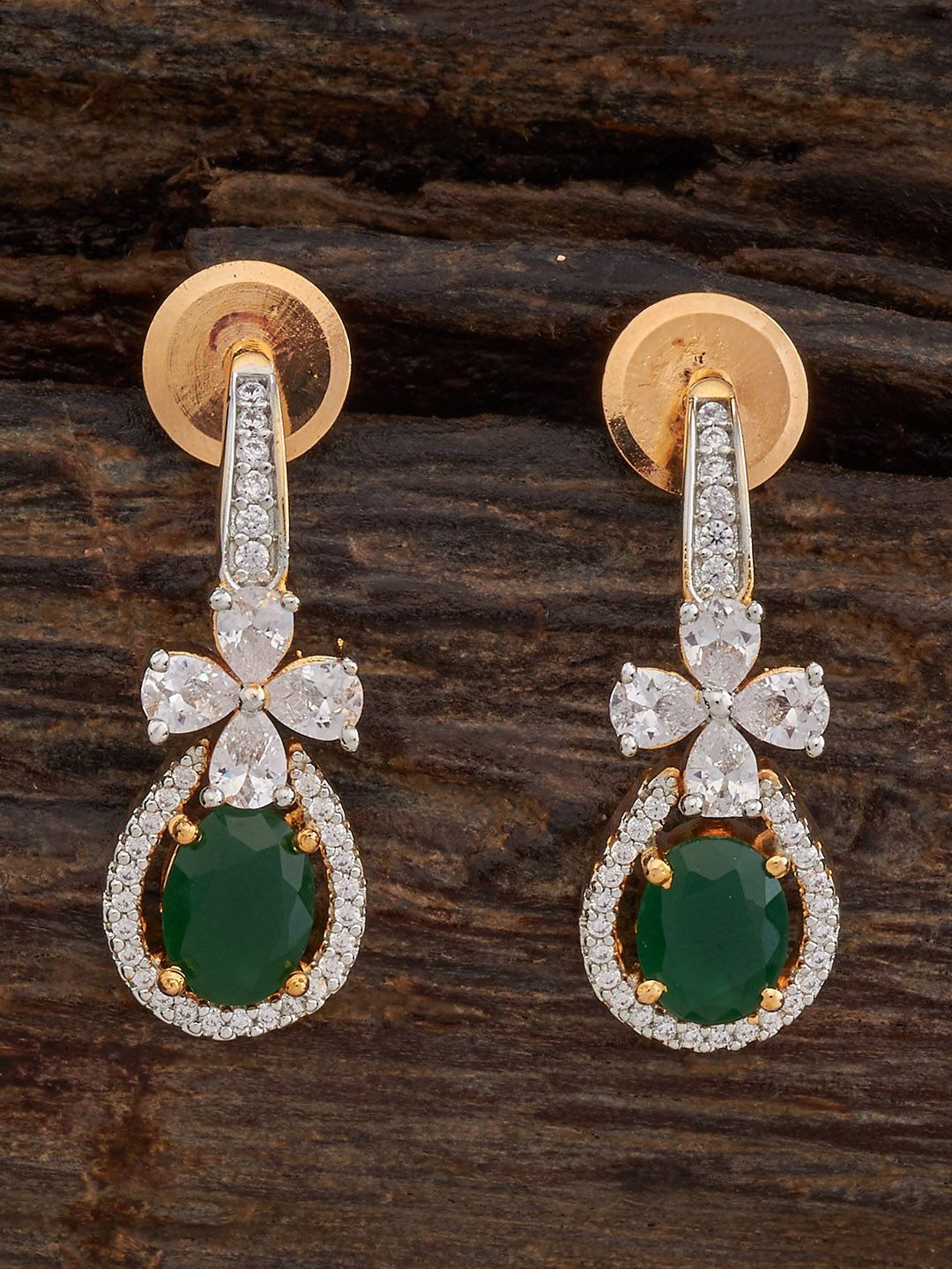 

Kushal's Fashion Jewellery Gold Plated Zircon Studded Circular Drop Earrings, Green