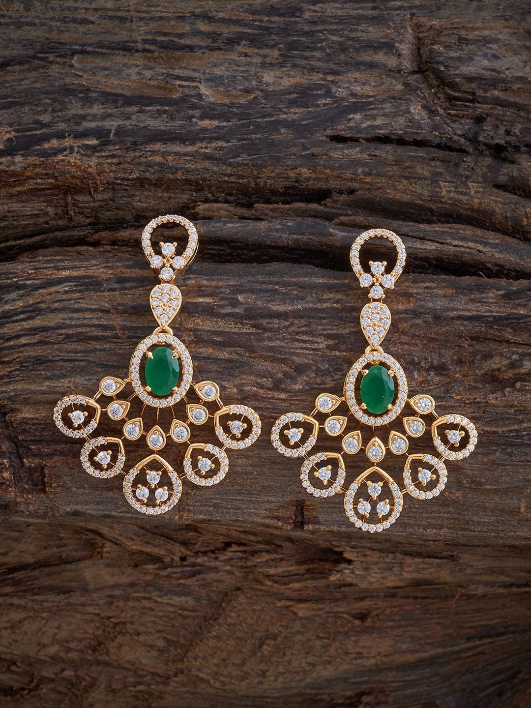 

Kushal's Fashion Jewellery Gold-Plated Zircon Studded Contemporary Drop Earrings