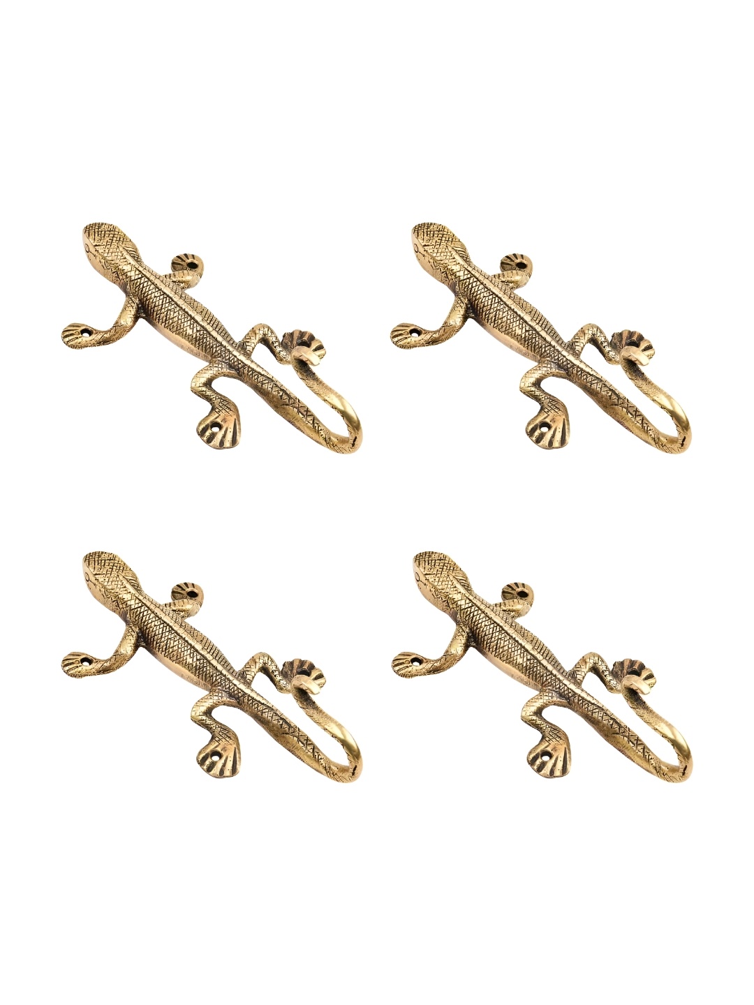 

IndianShelf Gold Toned 4 Pieces Brass Lizard Textured Ceramic Wall Hooks