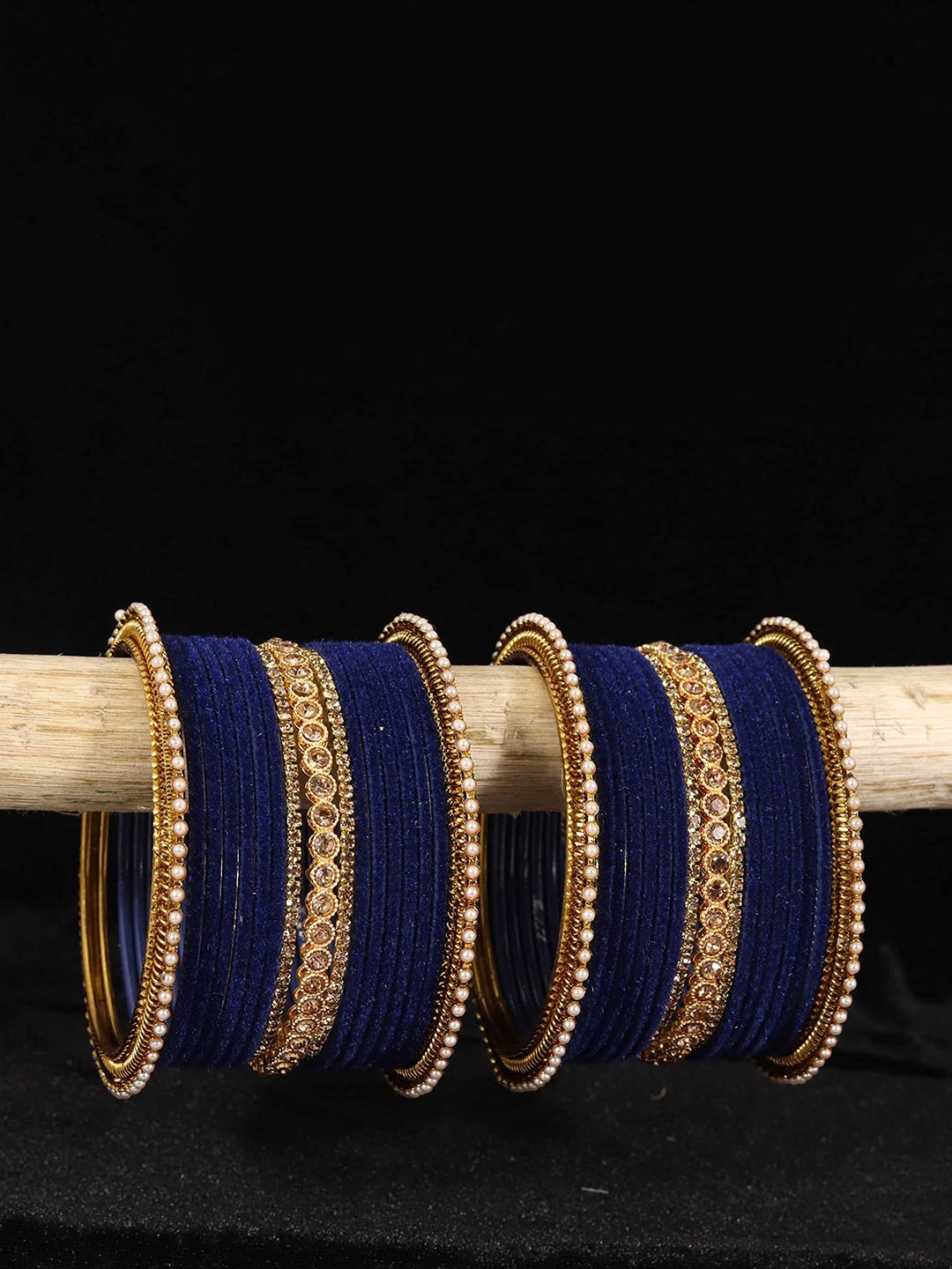 

ZULKA Pack Of 34 Gold-Plated Artificial Stones and Beads Studded Bangles, Navy blue