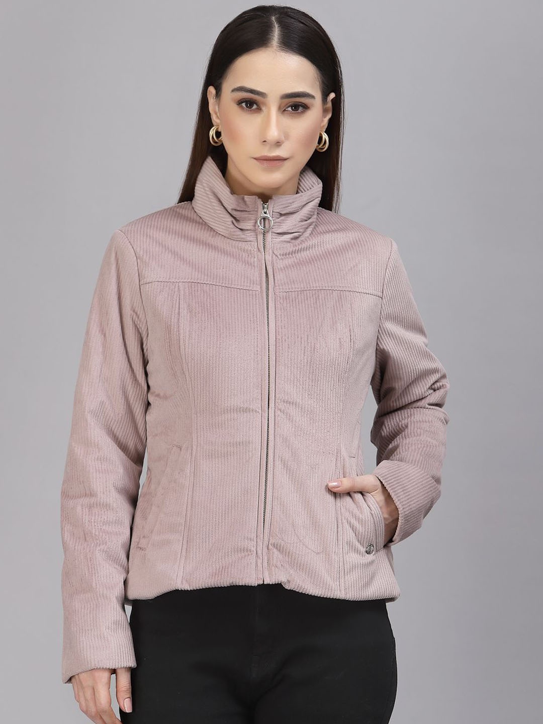 

Gipsy Women Checked Synthetic Crop Padded Jacket, Mauve