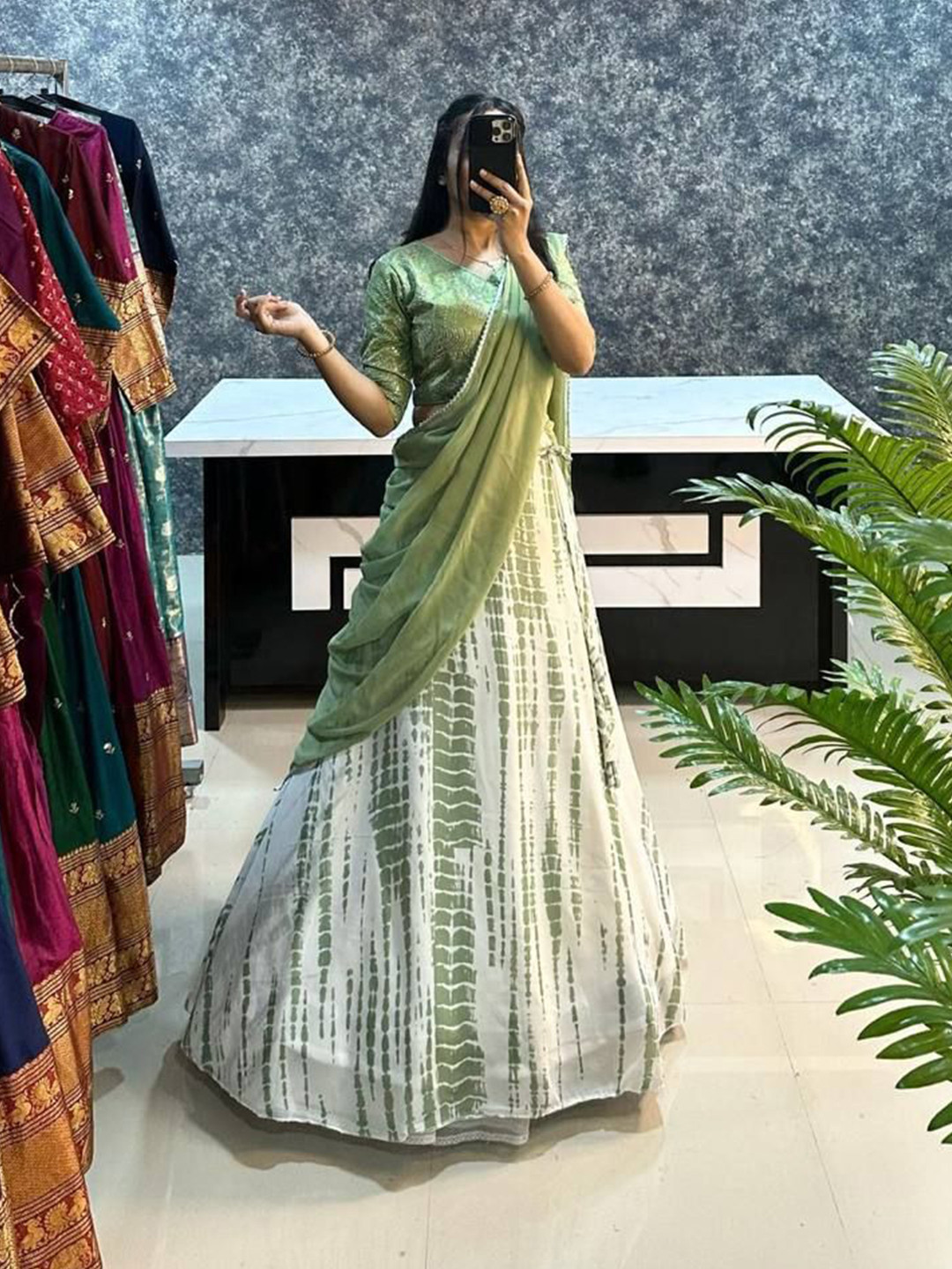 

Rujave Floral Embroided Lehenga & Ready Wear Blouse With Dupatta, Green