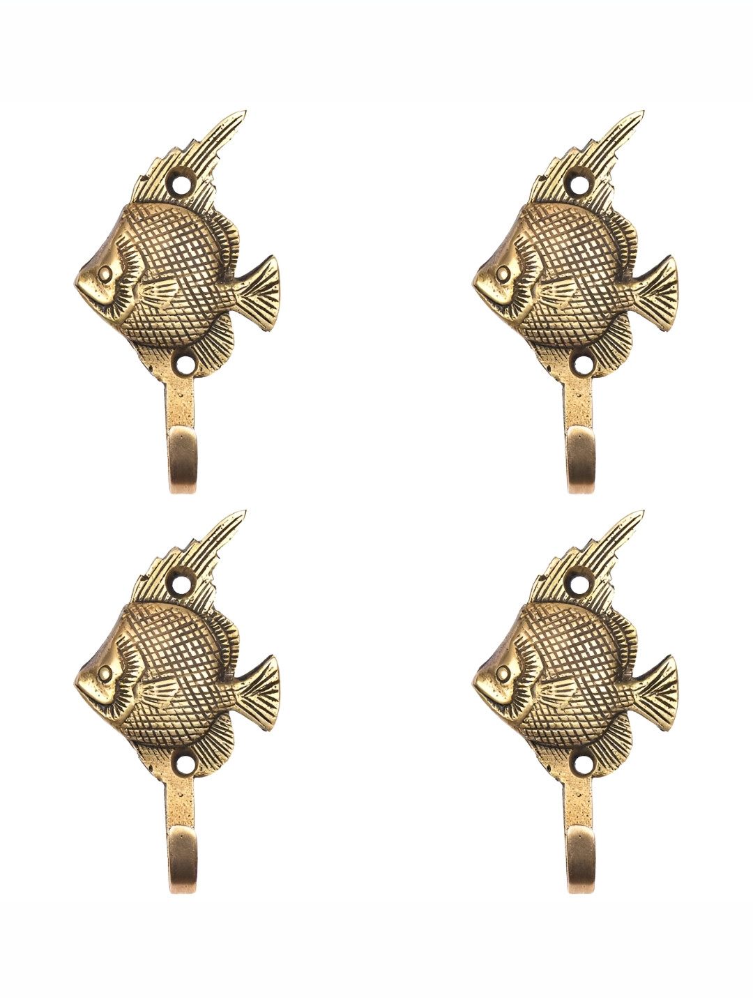 

IndianShelf Gold-Toned 4 Pieces Brass Fish Key Holder Kitchen Hanger