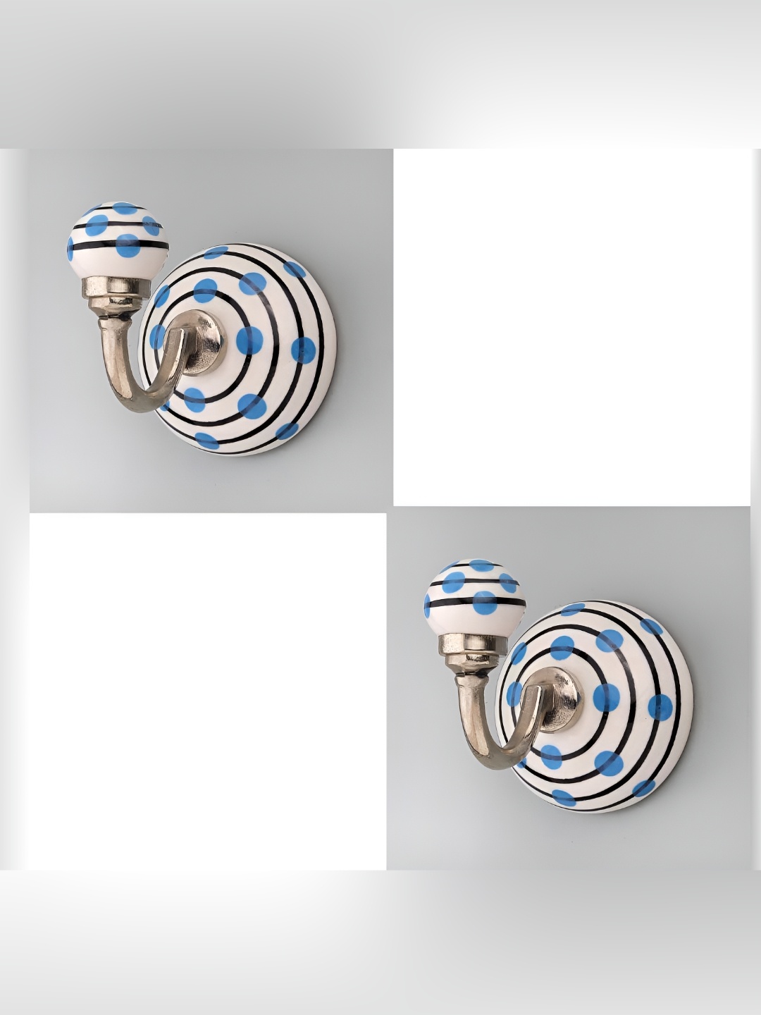 

IndianShelf White & Blue 2 Pieces Ceramic Wall Hook