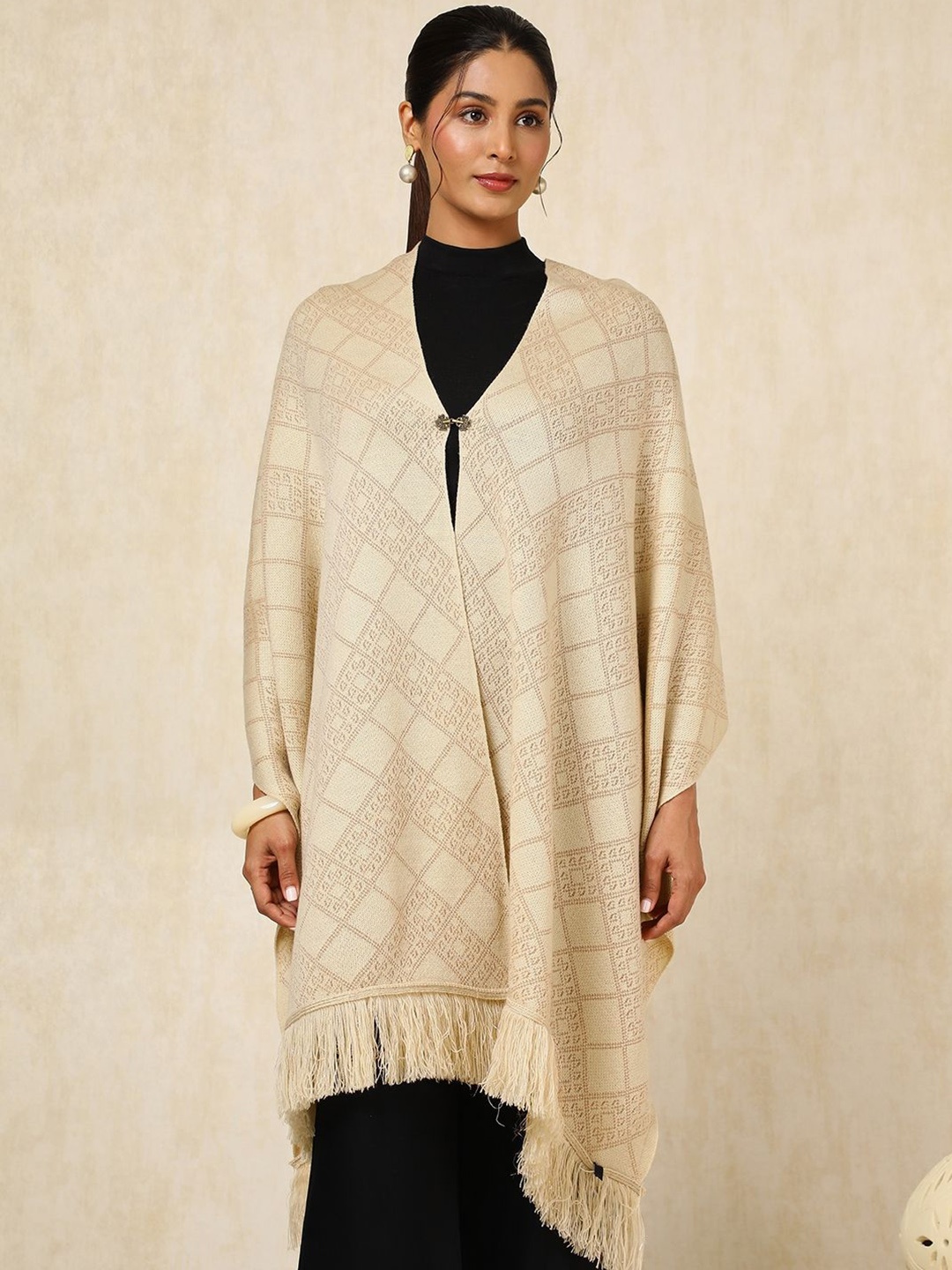 

Soch Women Geometric Woven Design Shawl, Beige