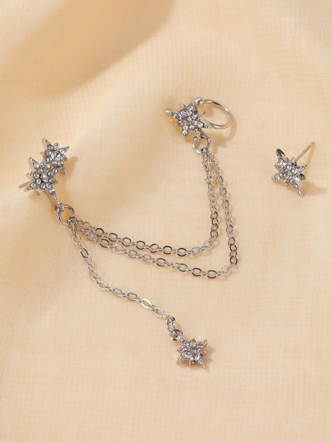 

DESTINY JEWELS Gold-Plated CZ Studded Geometric Drop Earrings