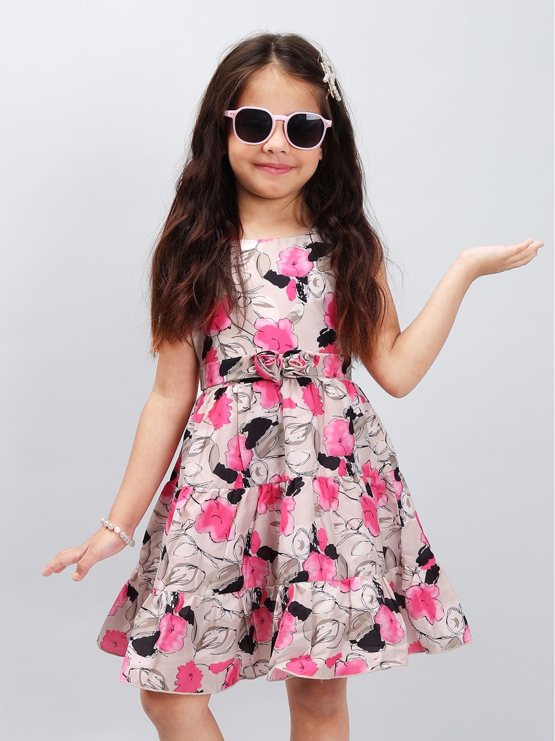 

PINK MERMAID Girls Floral Printed Cotton Fit and Flare Dress