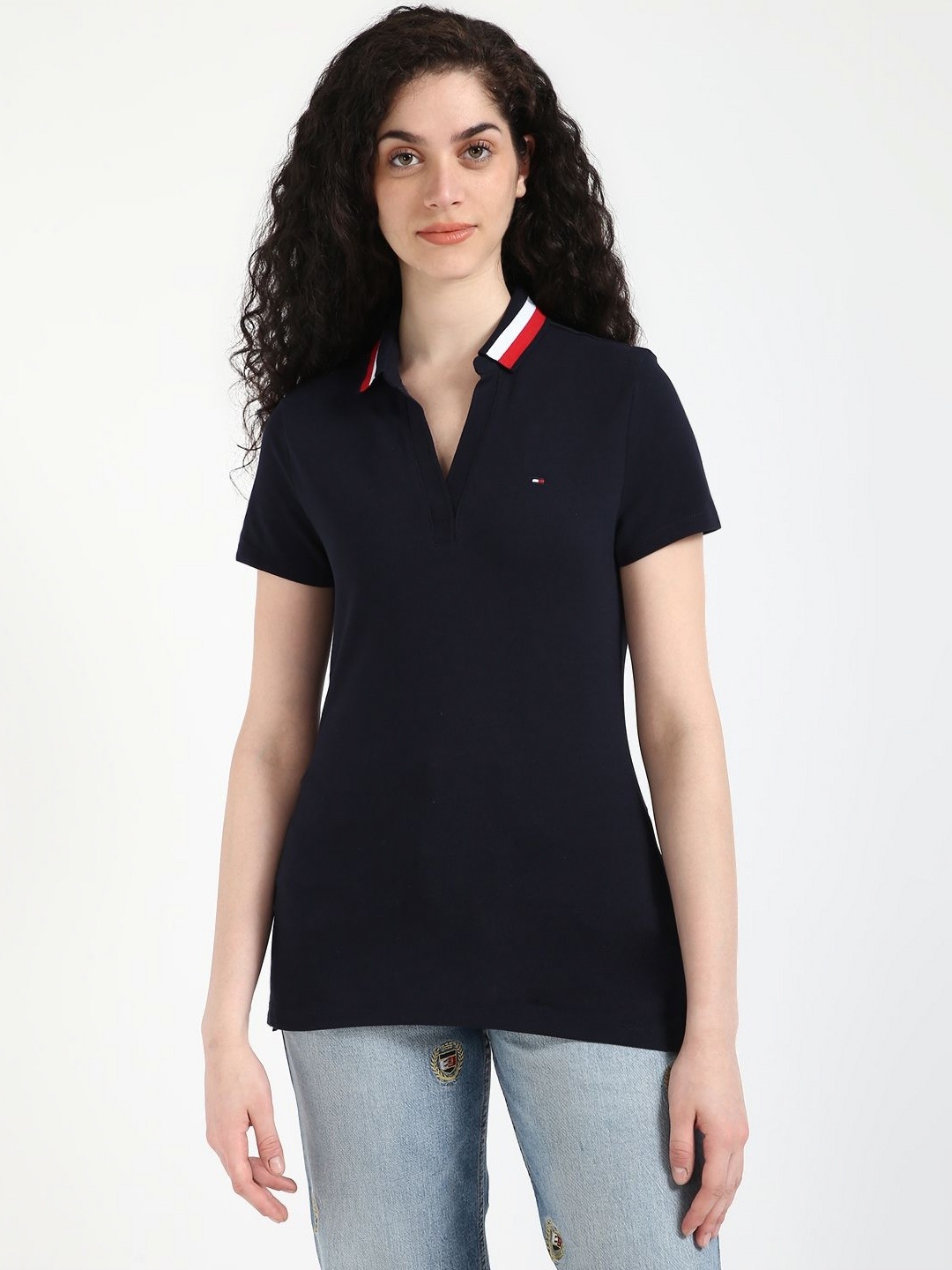 

Tommy Hilfiger Women Polo Collar Applique T-shirt, Blue