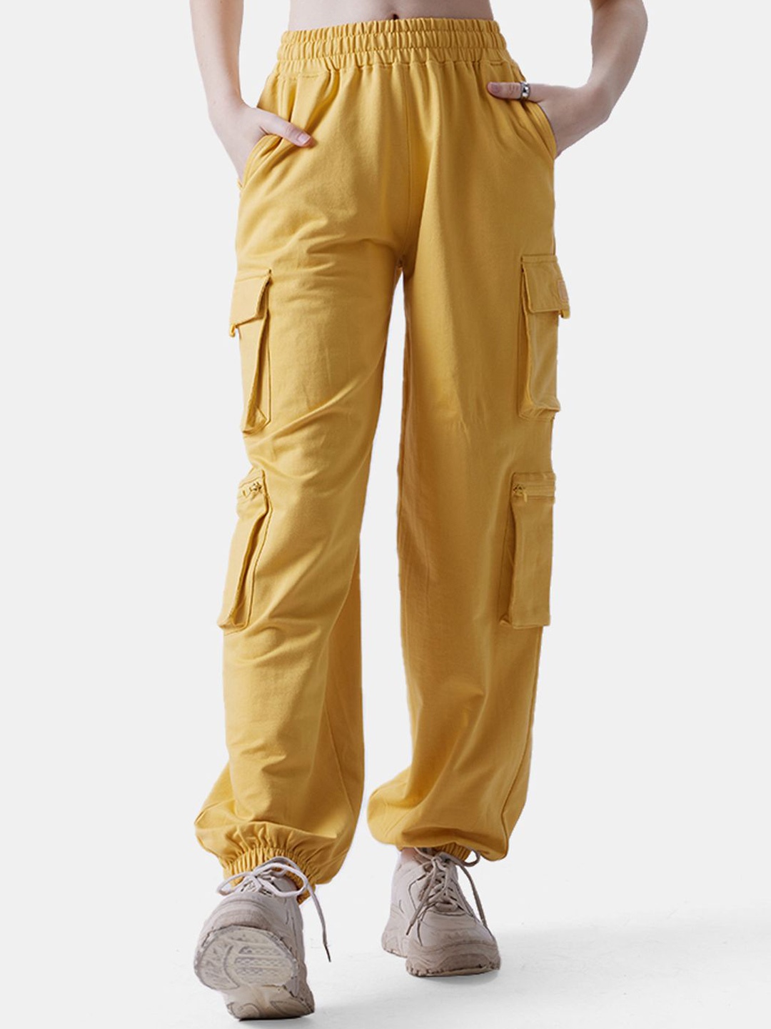

The Souled Store Women Pure Cotton Mid Rise Joggers, Yellow