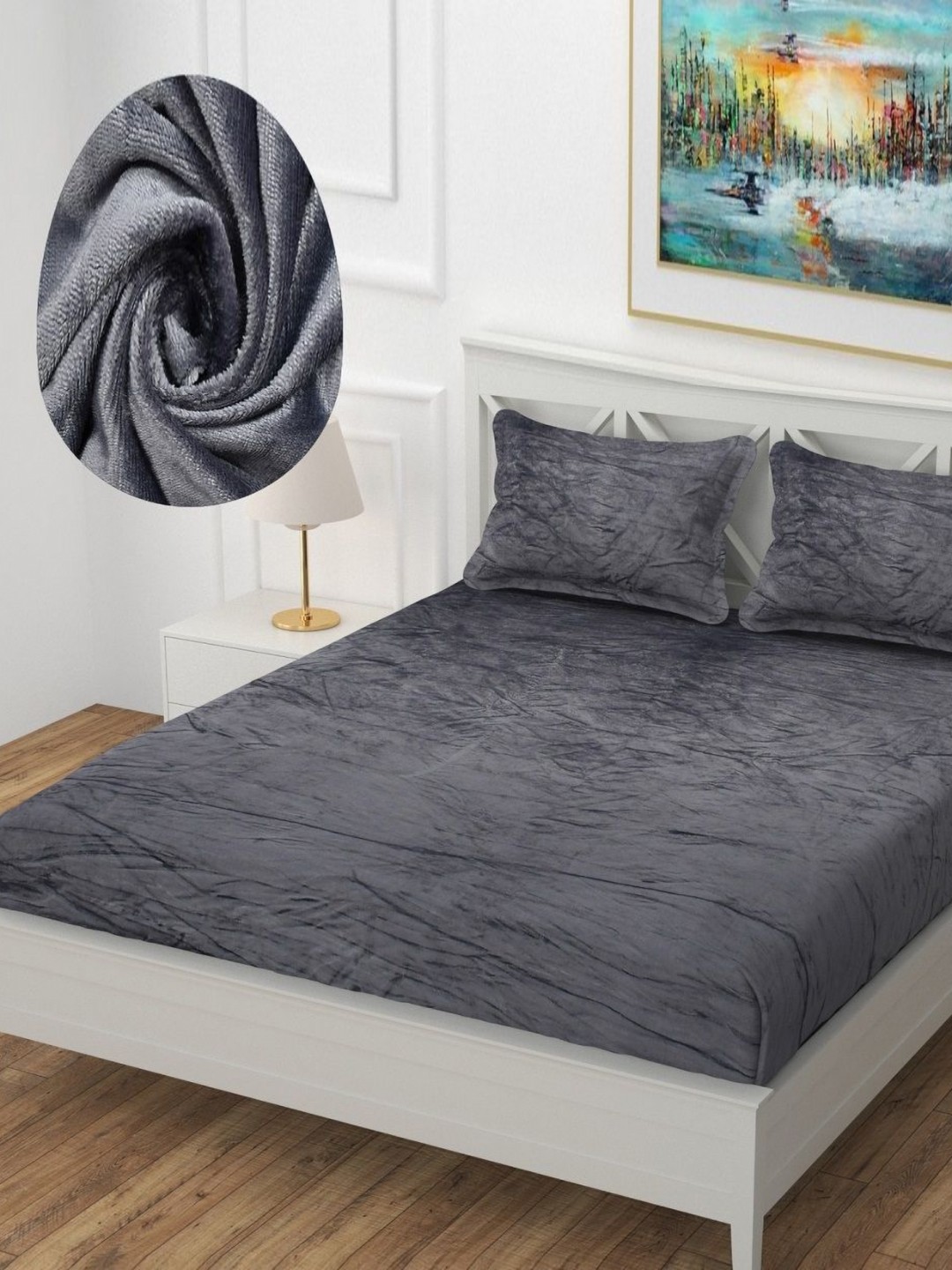 

INDHOME LIFE Wool Flannel 220 TC Fitted King Bedsheet Set 2.54 m x 2.28 m, Grey