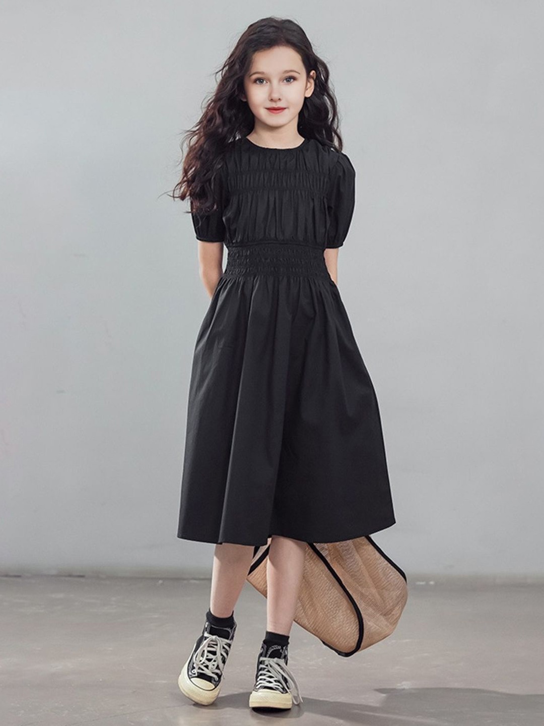 

INCLUD Girls Fit & Flare Midi Dress, Black