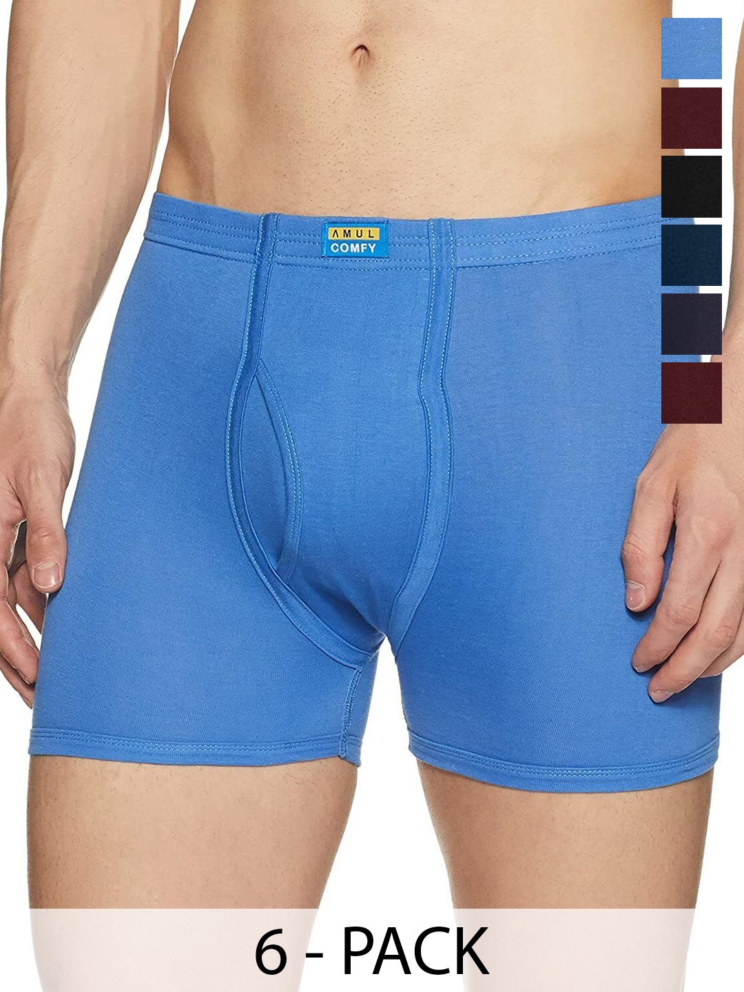 

AMUL COMFY Men Pack Of 6 Assorted Short Trunks Comfy-Plain-Trunk-IE-6-75