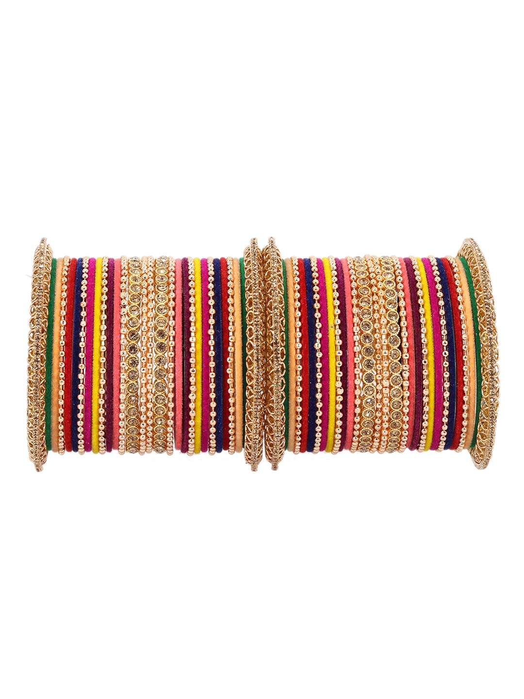 

Set of 46 Non-Precious Metal Base and studded with Zircon Gemstone or Zari Dotted Bangles, Black