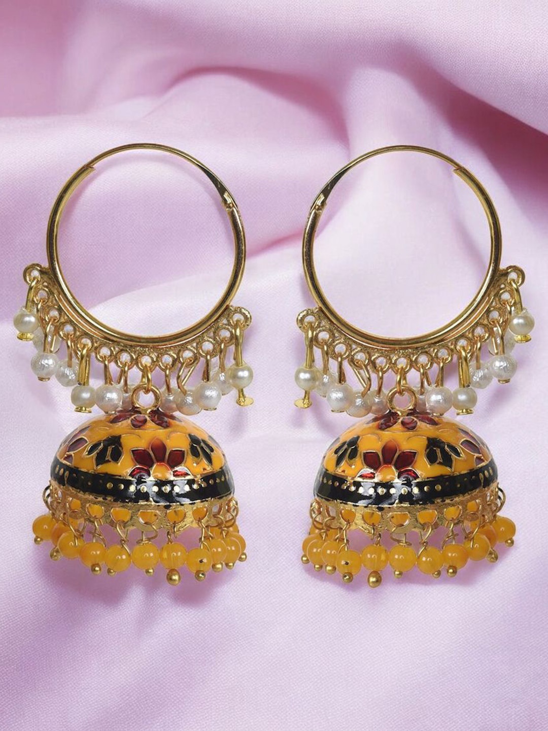 

Nilu's Collection Brass-Plated Dome Shaped Jhumkas, Gold