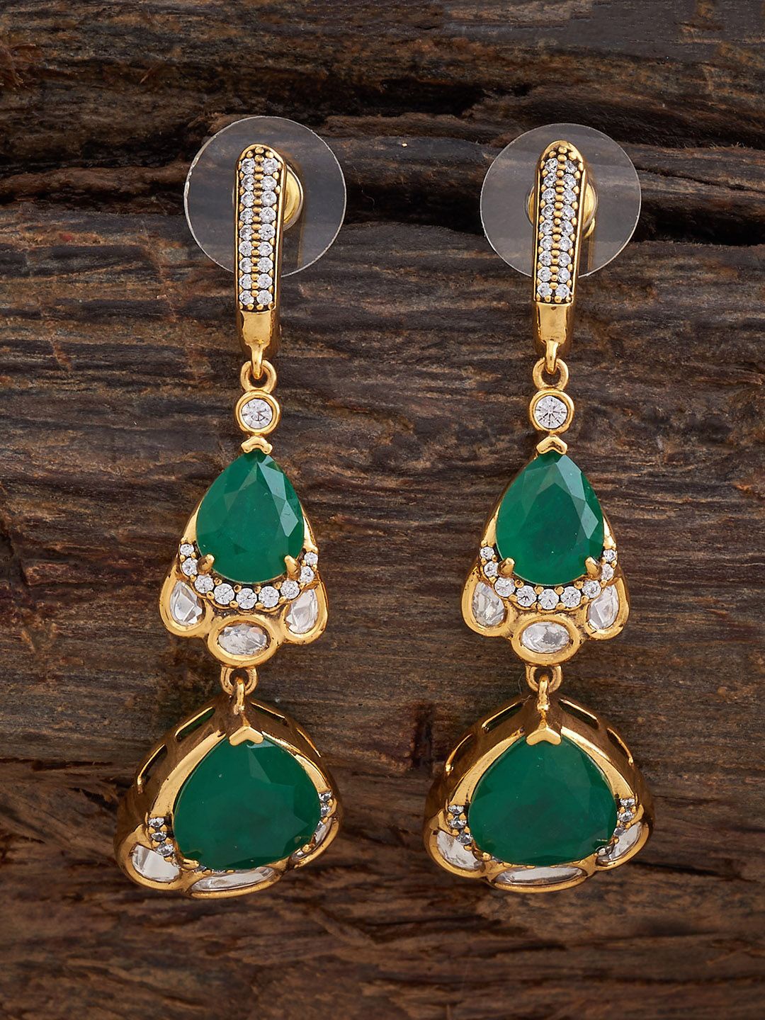 

Kushal's Fashion Jewellery Kundan Studded Contemporary Drop Earrings, Gold