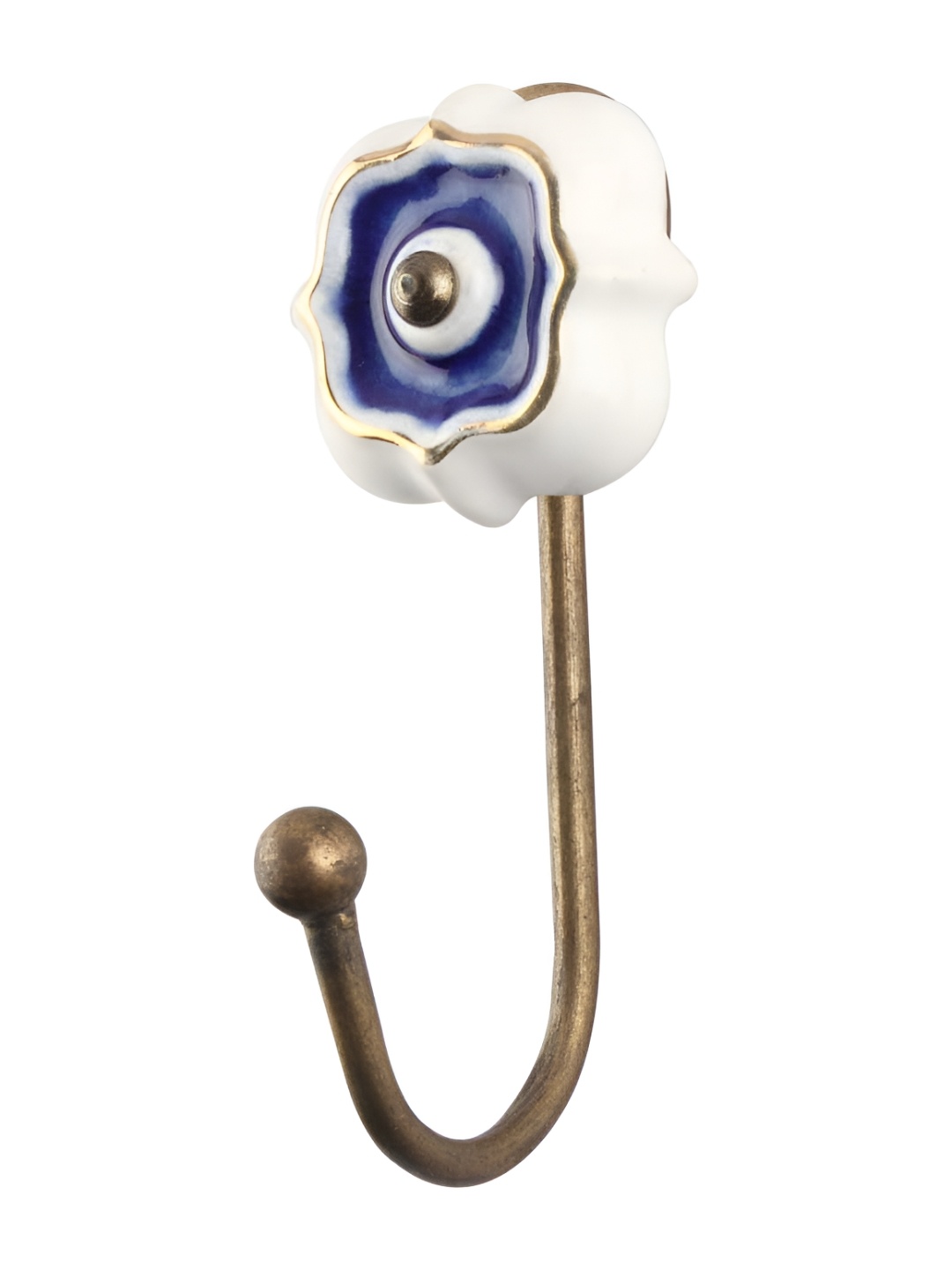 

IndianShelf White & Blue Textured Ceramic Wall Hook