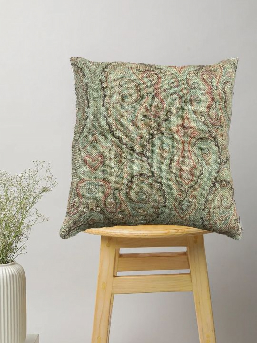 

SAJAVAT Turquoise Blue Quirky Printed Cotton Square Cushion Cover