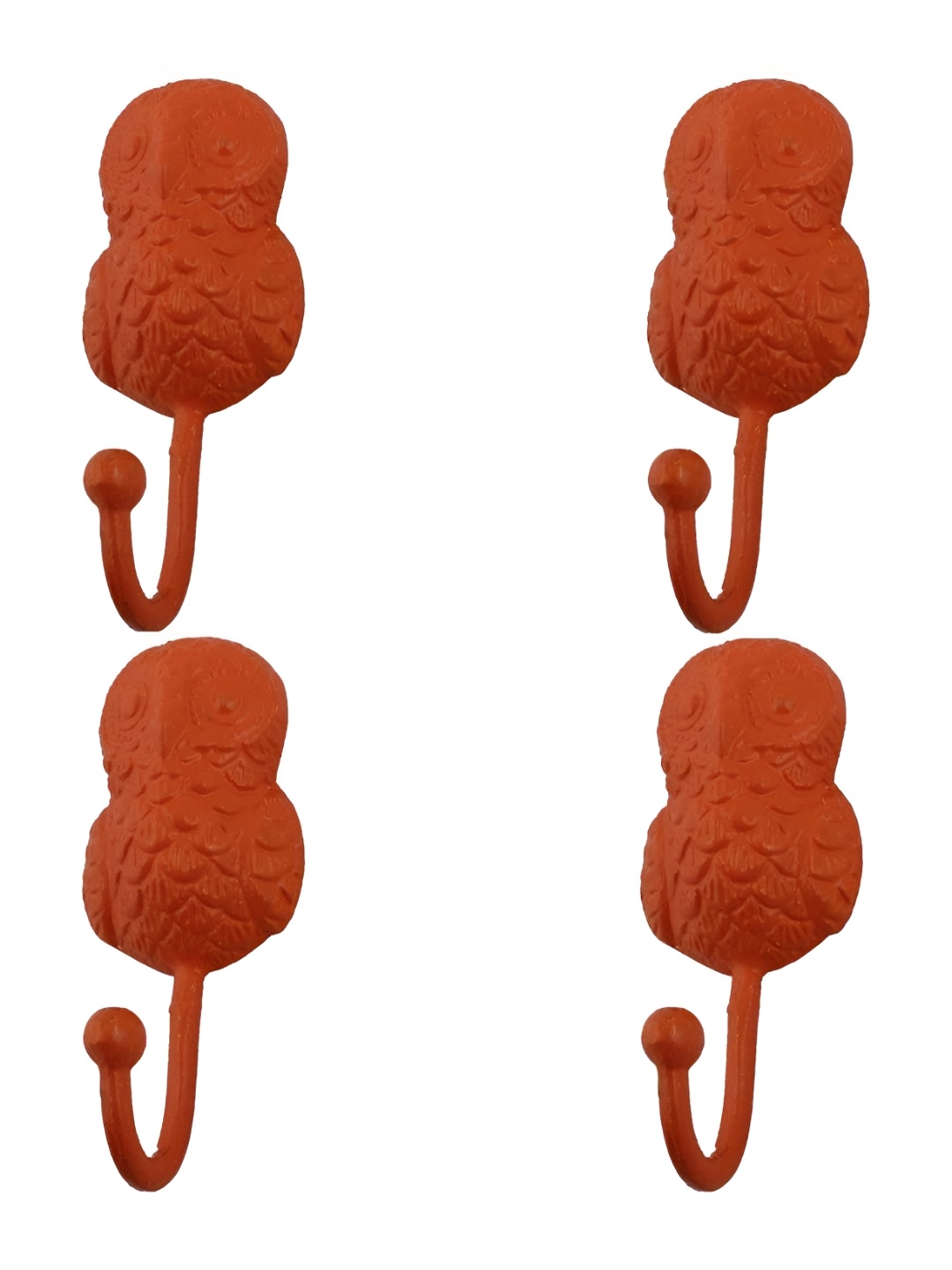 

IndianShelf Orange Colored 4 Pieces Owl Textured Iron Wall Hooks