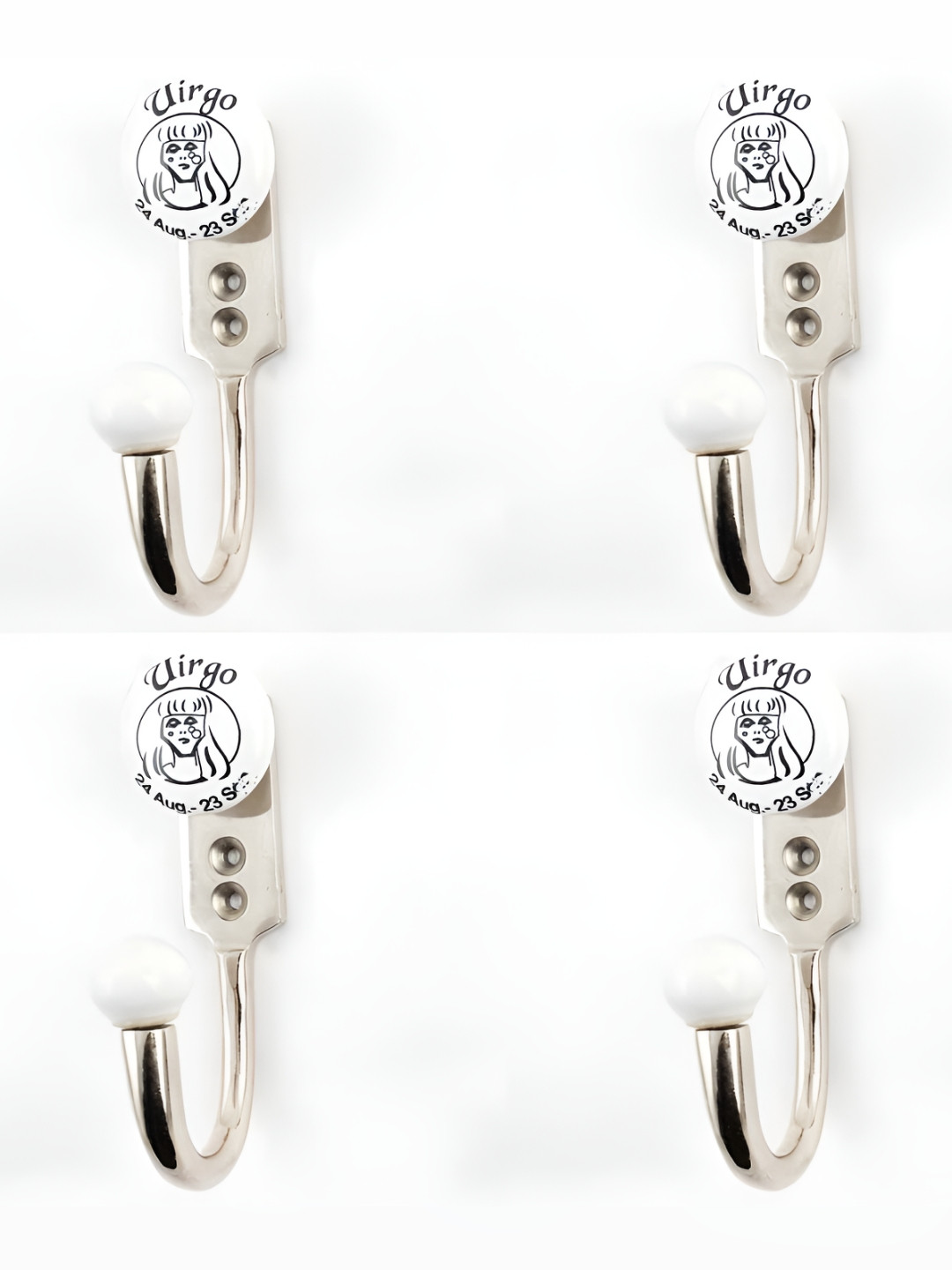 

IndianShelf White & Black 4 Pieces Ceramic Virgo Hangers Wall Hooks