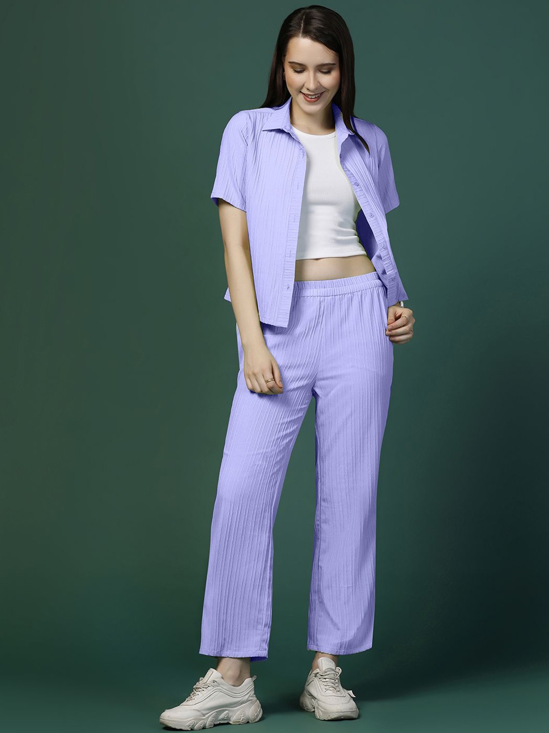 

Moda Rapido Striped Shirt With Trousers & Inner, Lavender