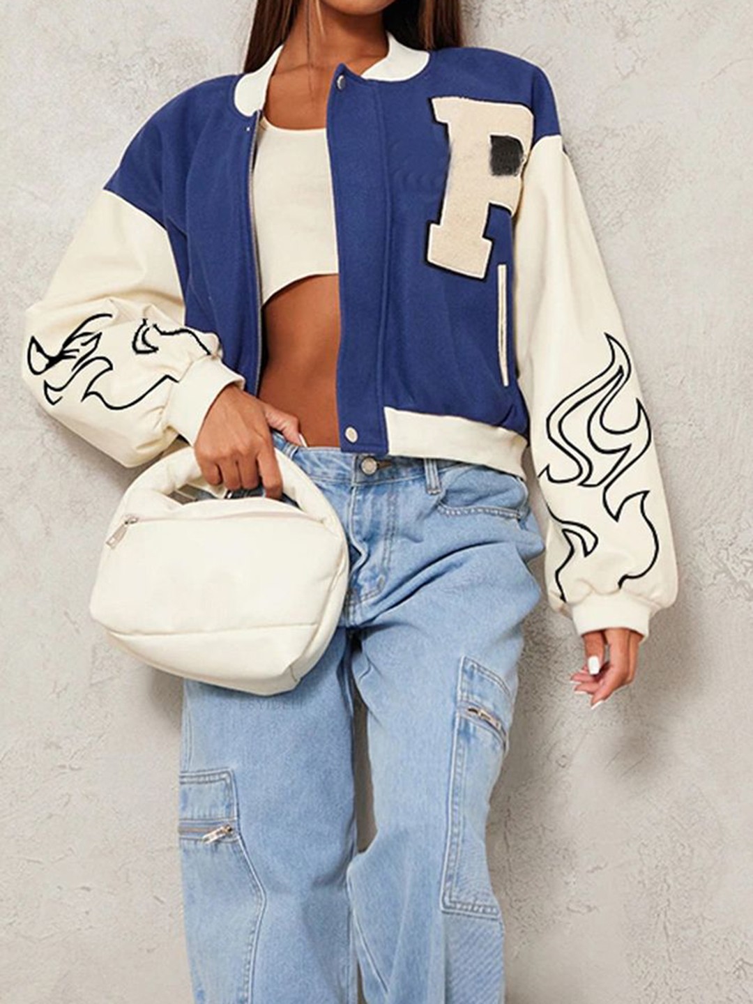 

LULU & SKY Women Collarless Typography Printed Casual Denim Jacket, Blue