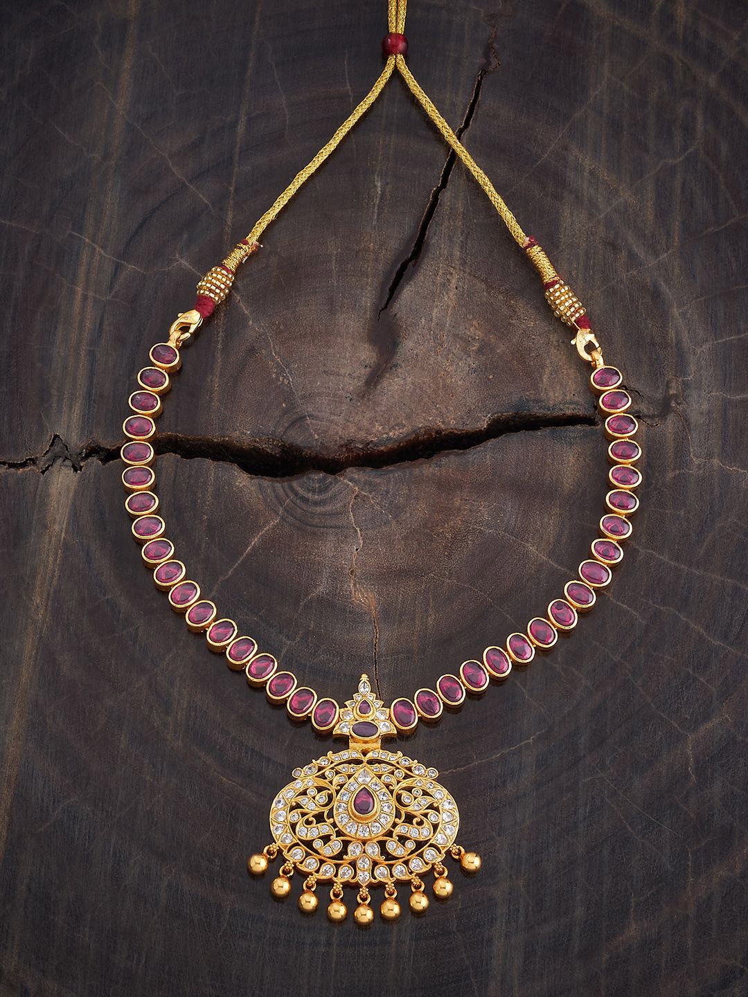 

Kushal's Fashion Jewellery 92.5 Pure Silver Gold-Plated Stone Studded Necklace