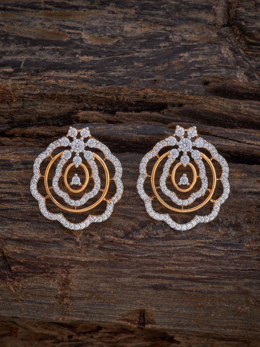 

Kushal's Fashion Jewellery Rhodium-Plated Zircon Studded Geometric Studs Earrings, Gold