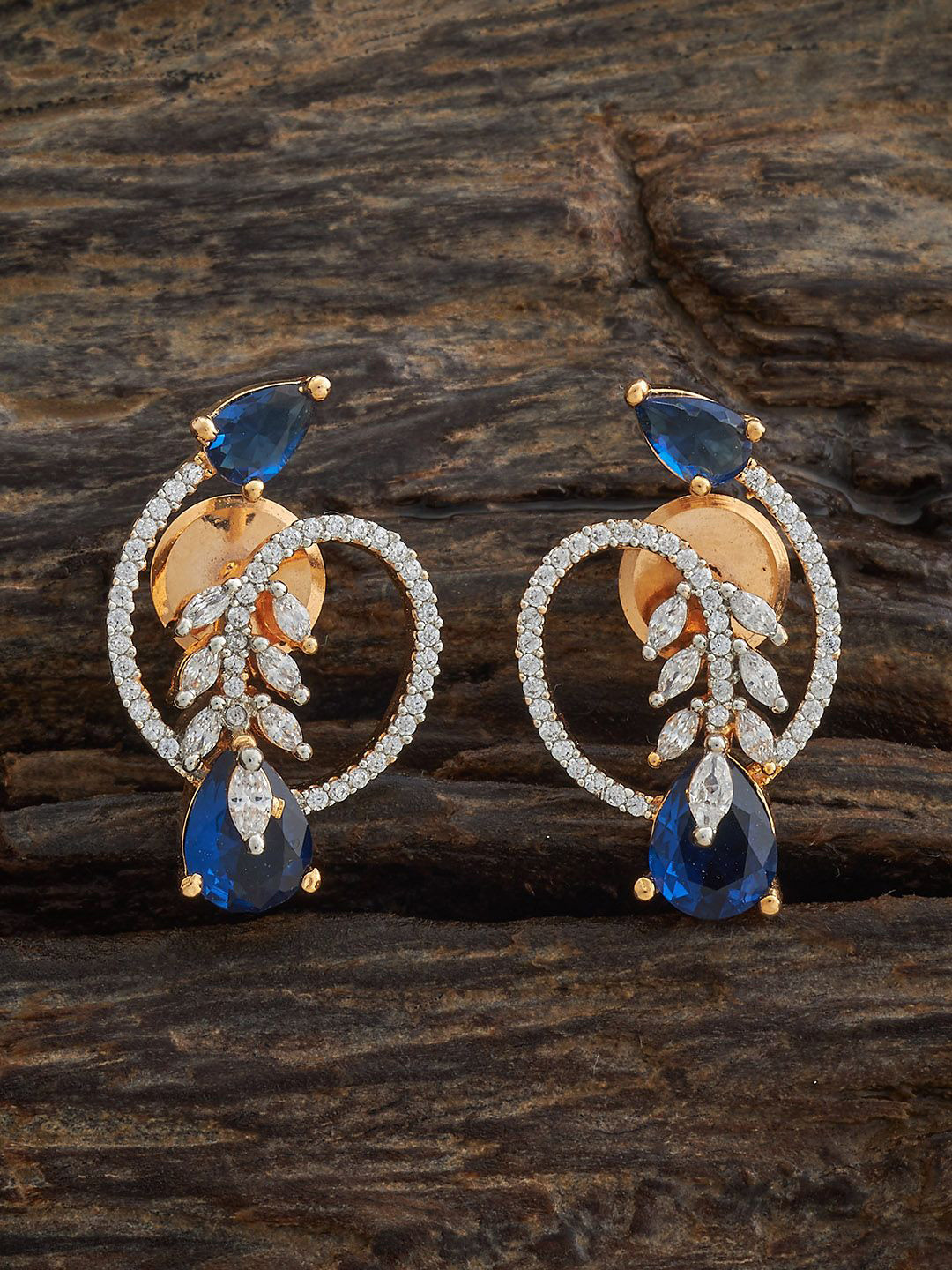 

Kushal's Fashion Jewellery Gold Plated Zircon Studded Geometric Studs, Blue