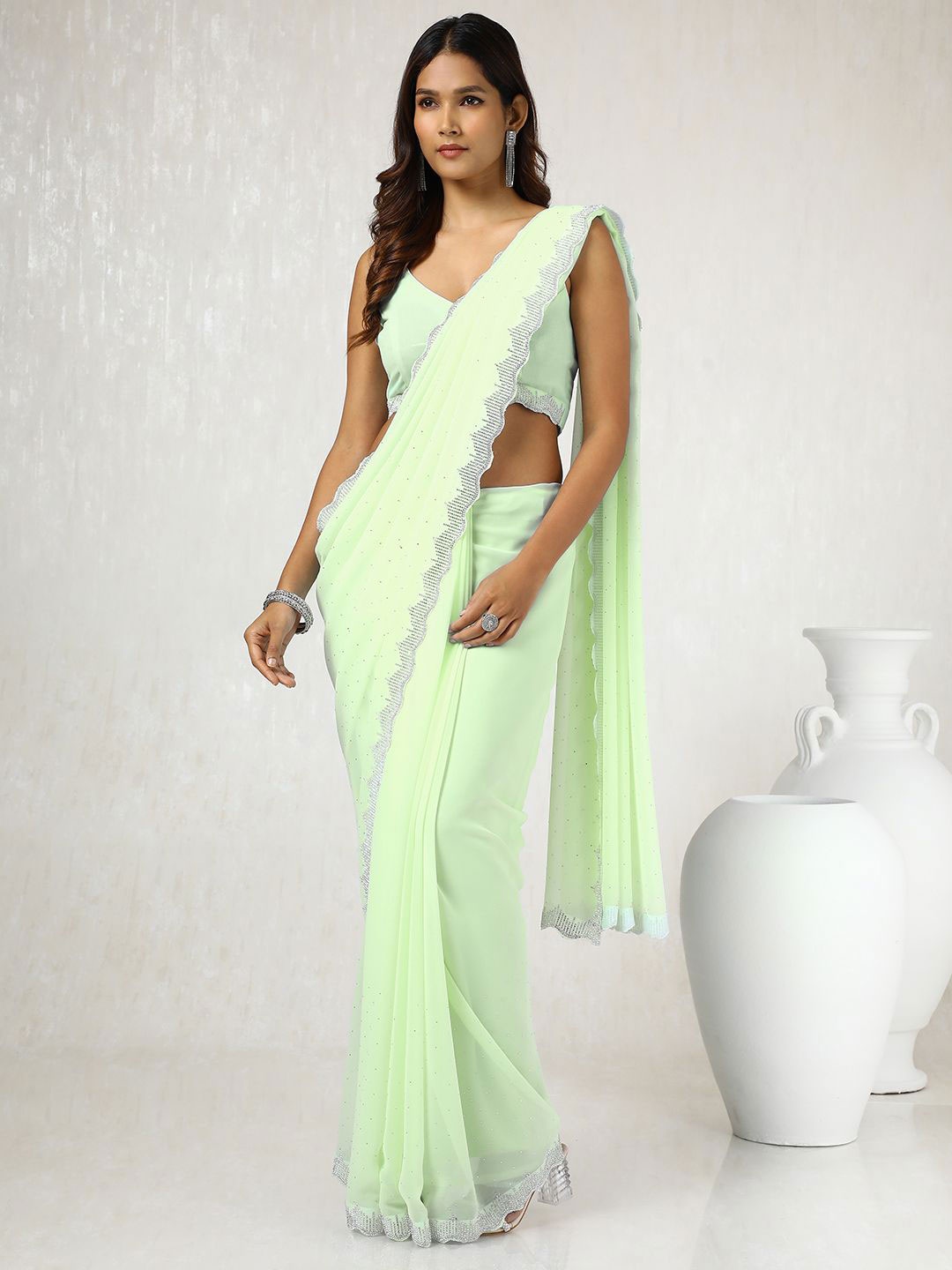 

Soch Embellished Beads and Stones Pure Georgette Saree, Green